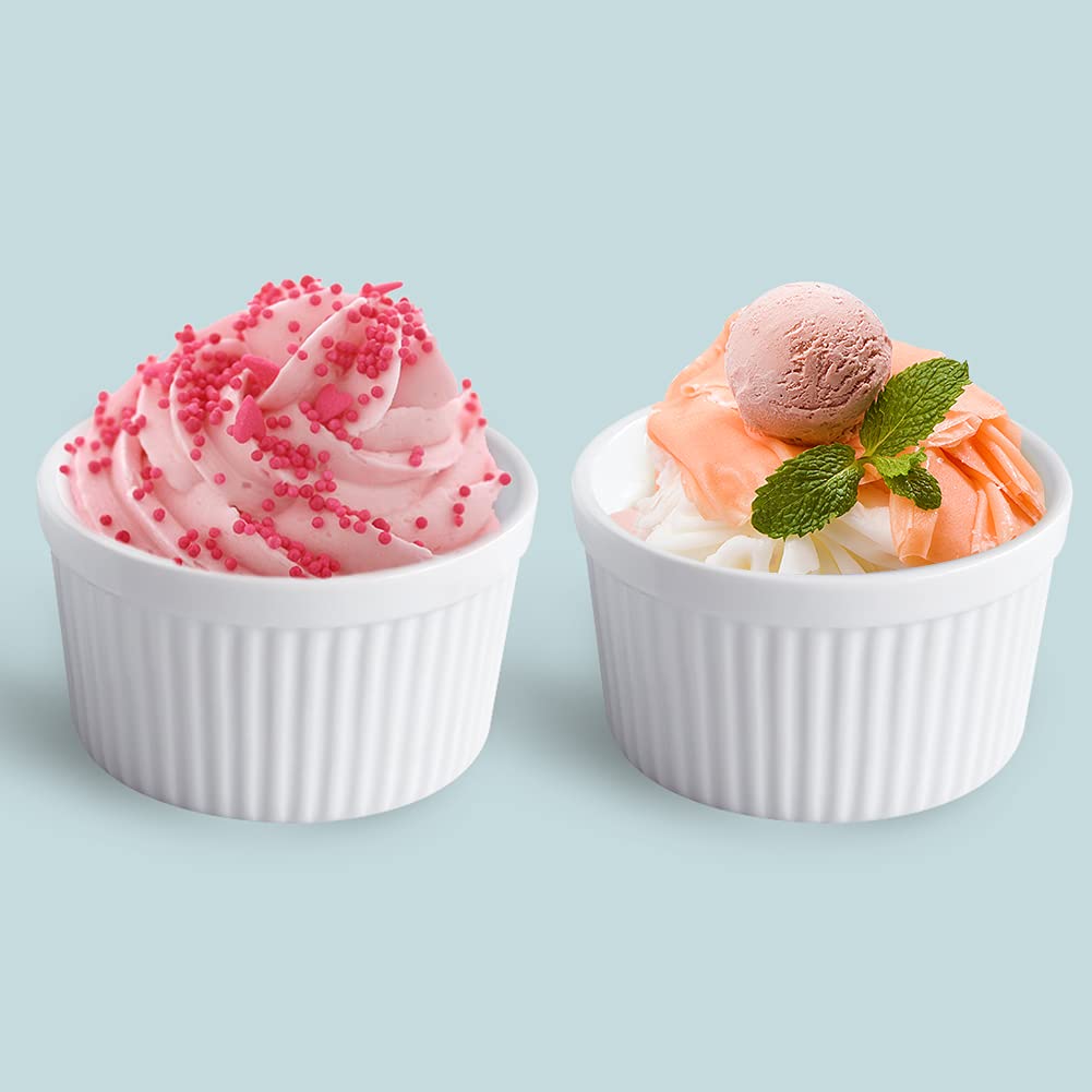 Set of 4 White 14oz Porcelain Souffle Ramekins - Oven & Microwave Safe Baking Dishes for Creme Brulee, Desserts, Sauces & Puddings | Perfect for Home Cooking, Meal Prep & Elegant Dinner Parties