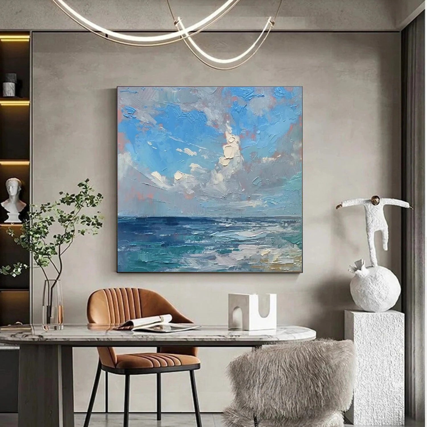 Ocean And Sky Abstract Canvas Art Wall Decor - Modern Coastal Painting for Living Room, Bedroom & Office | #OS 268