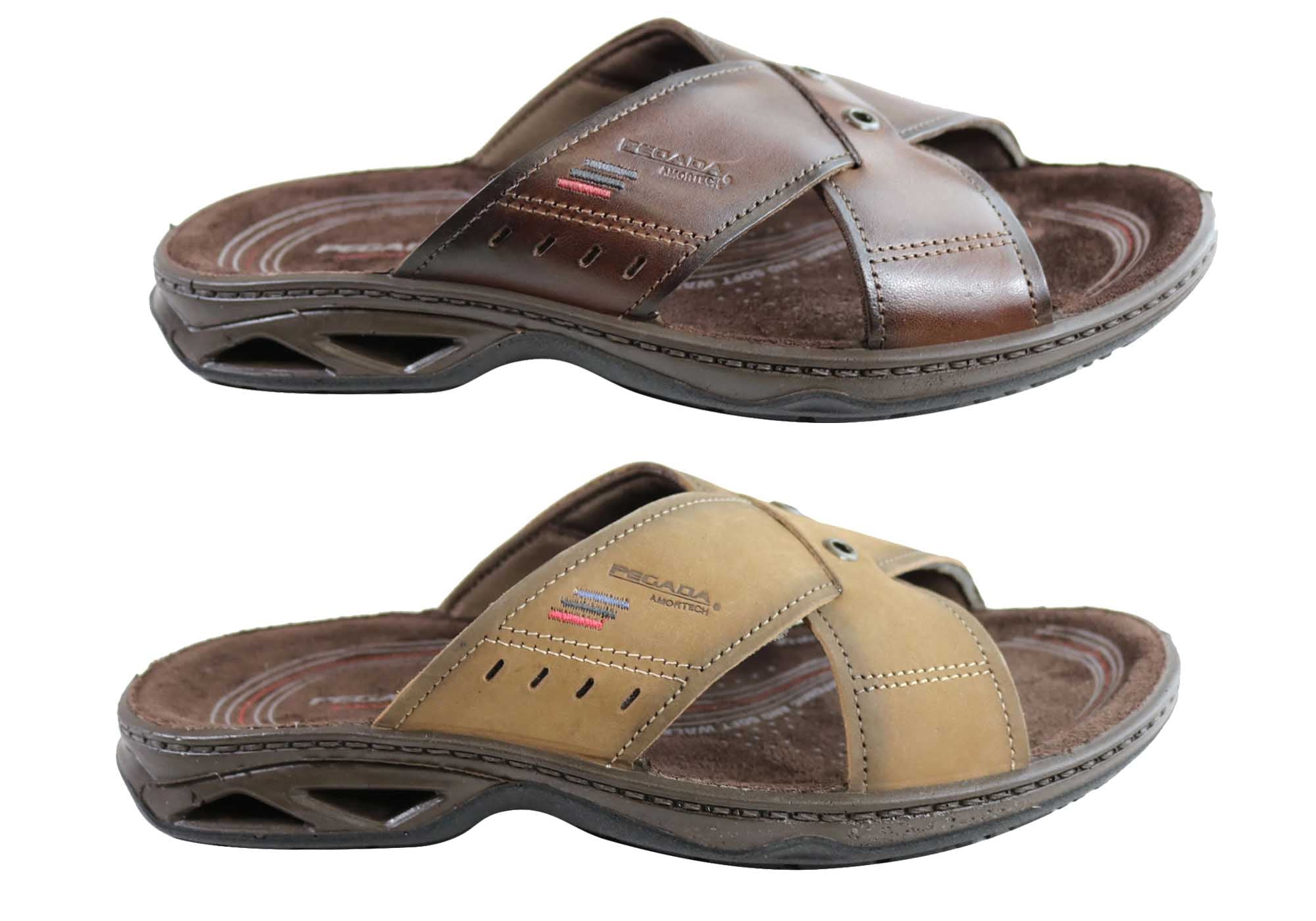 Jefferson Men's Leather Slide Sandals - Comfortable Brazilian-Made Casual Sandals for Beach, Pool & Summer Wear
