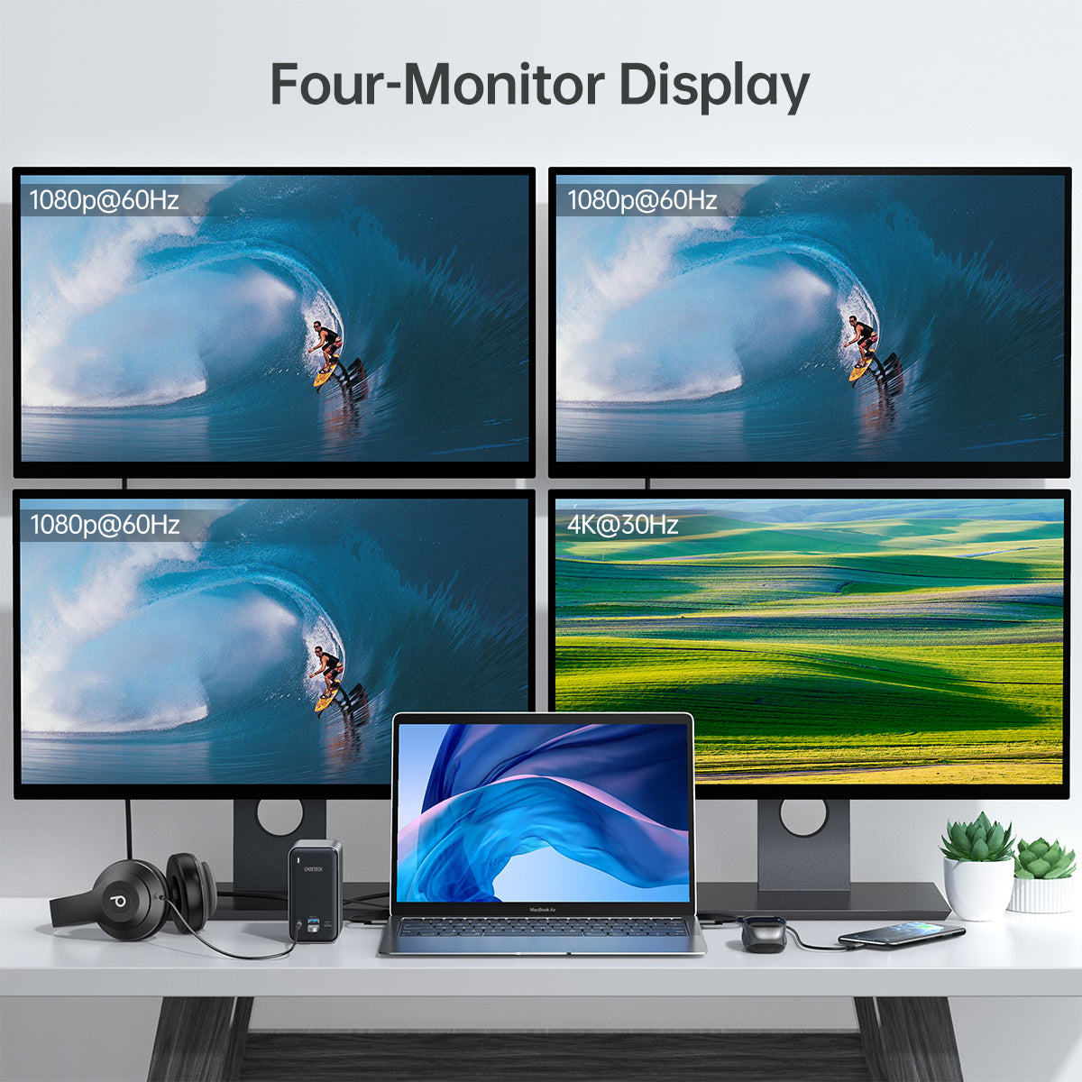 Choetech HUB M21 7-in-1 USB C Docking Station with 4K HDMI, USB 3.0 Ports, SD/TF Card Reader - Perfect for MacBook Pro, Dell XPS, HP Laptops & Home Office Setup