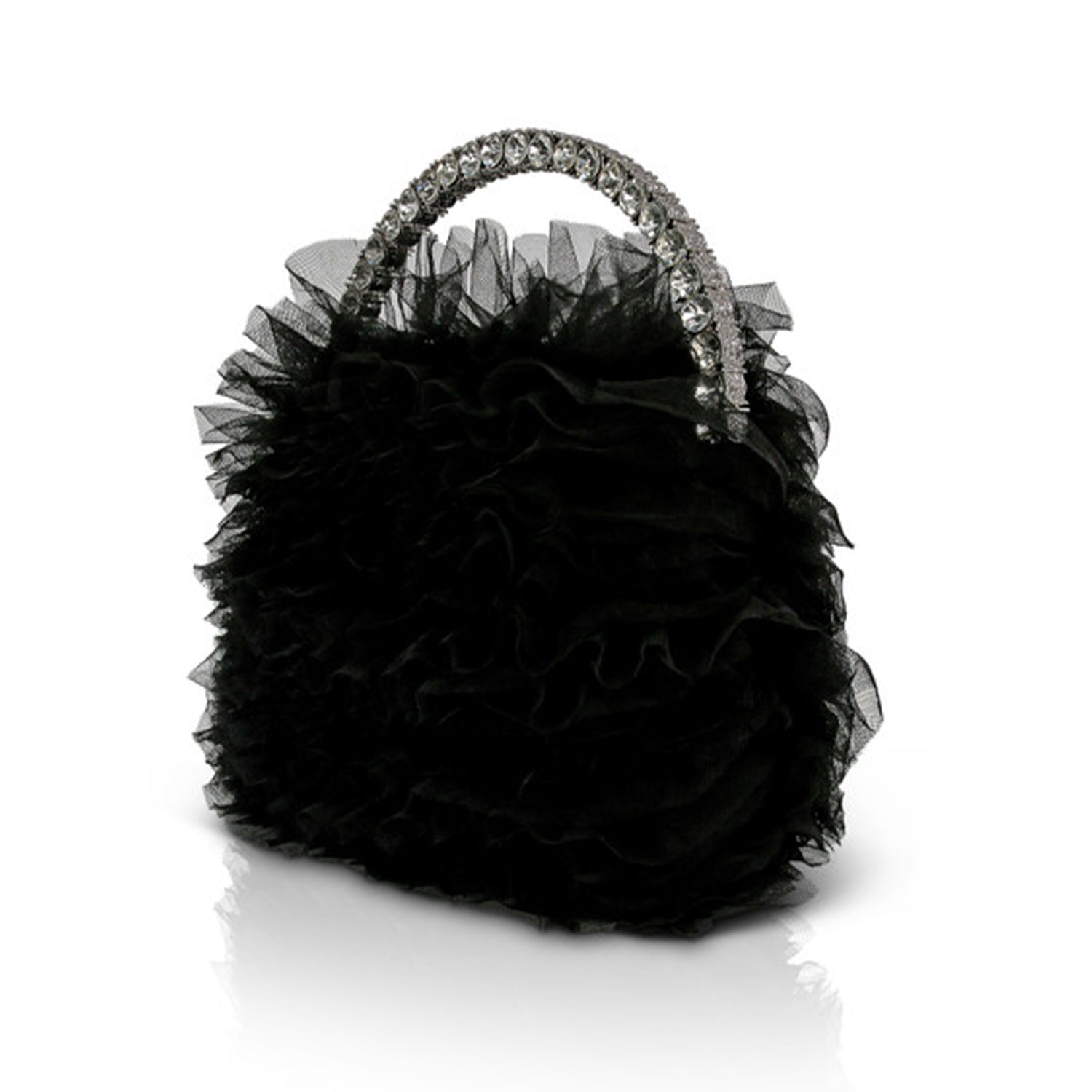 Badgley Mischka Women's Jazzie Black Tulle Ruffle Evening Clutch - Perfect for Weddings, Galas & Formal Events