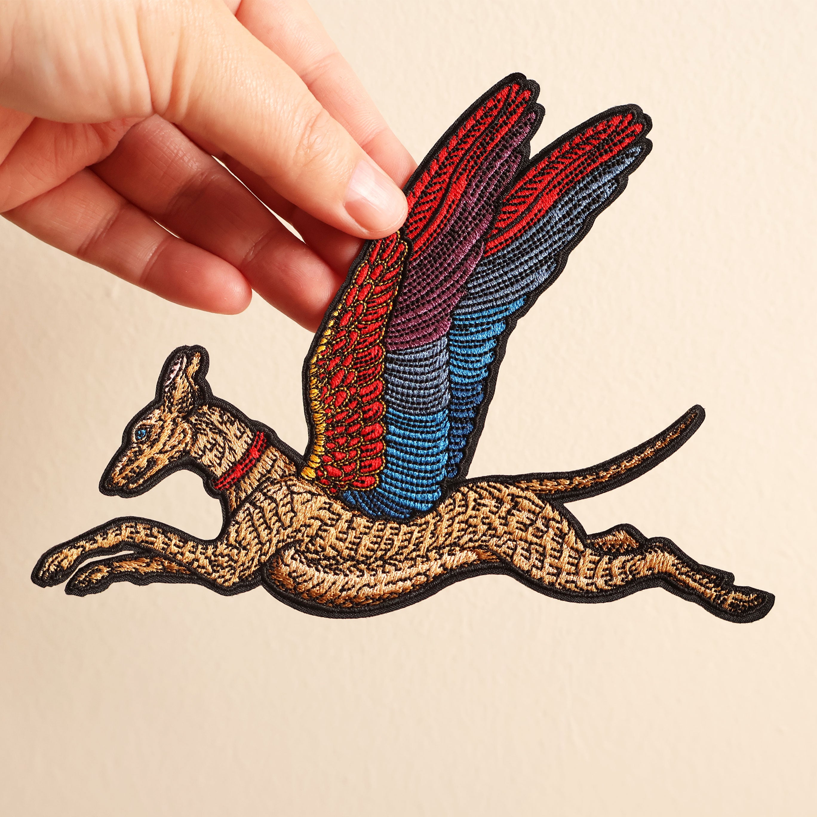 House of Hawks Bright Wing Flying Hound Fabric Patch - Embroidered Iron-On Applique for Jackets, Bags & DIY Crafts - Perfect for Costumes, Cosplay & Fashion Upgrades