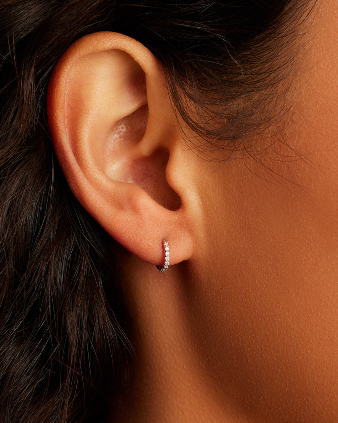 14K White Gold Diamond Pavé Single Huggie Earrings - Elegant & Dainty Hoop Earrings for Women, Perfect for Everyday Wear, Parties & Special Occasions