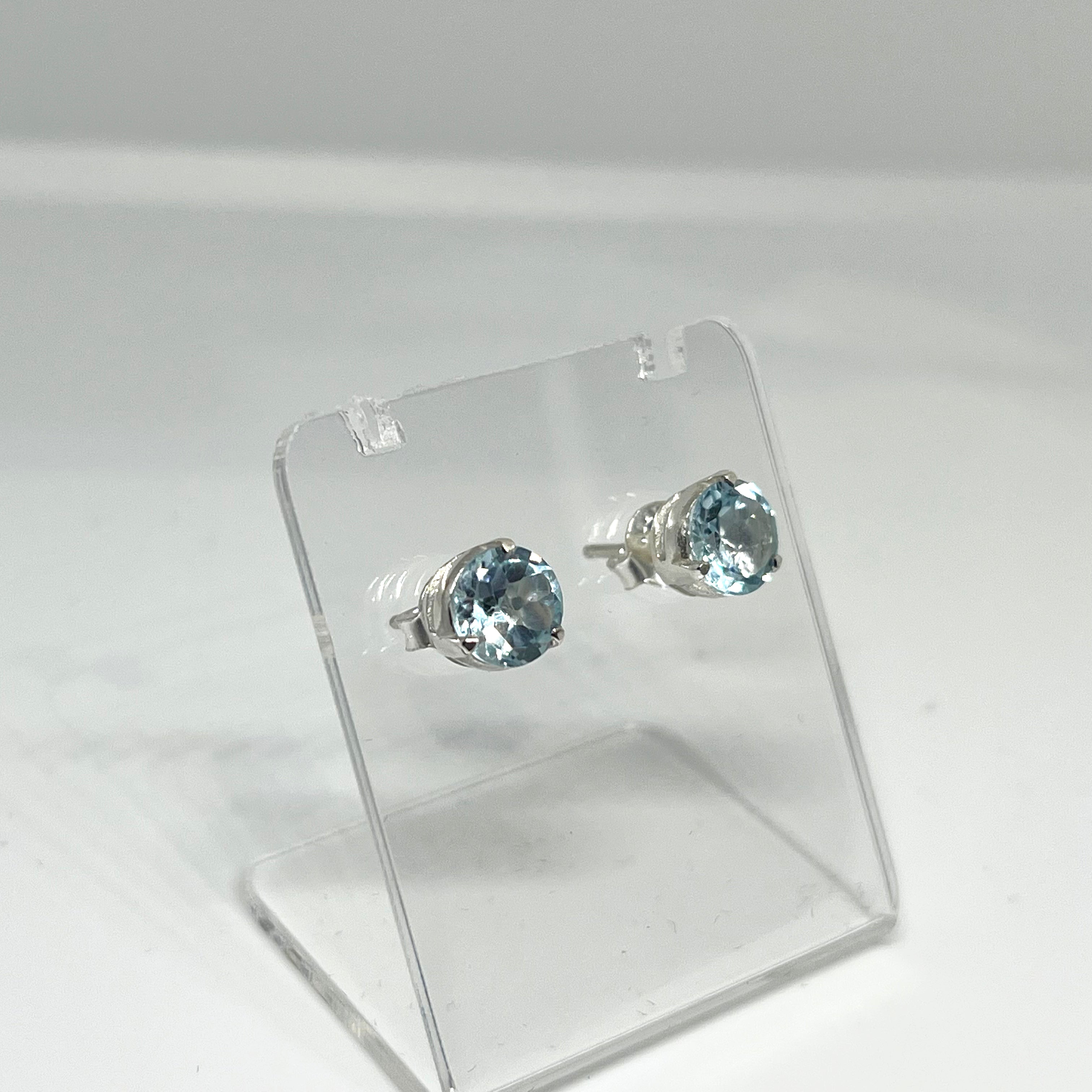 7mm Round Faceted Gemstone Stud Earrings - 3 Prong Set for Women (PSE006) | Perfect for Everyday Wear, Parties & Gifts