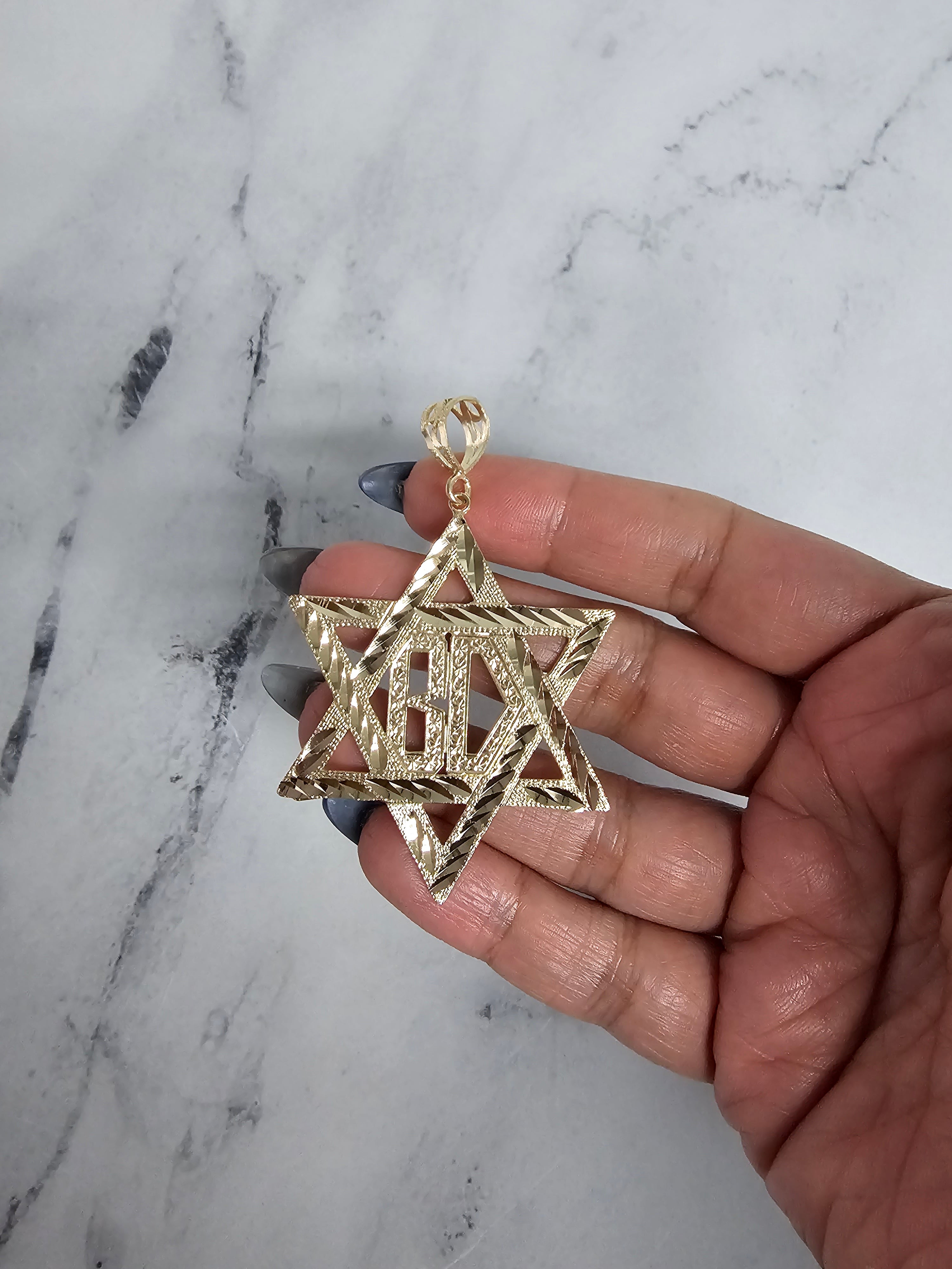 10K Yellow Gold Jewish Star Pendant with Diamond Cuts - Elegant Menorah Necklace for Hanukkah Gifts & Religious Jewelry Collection