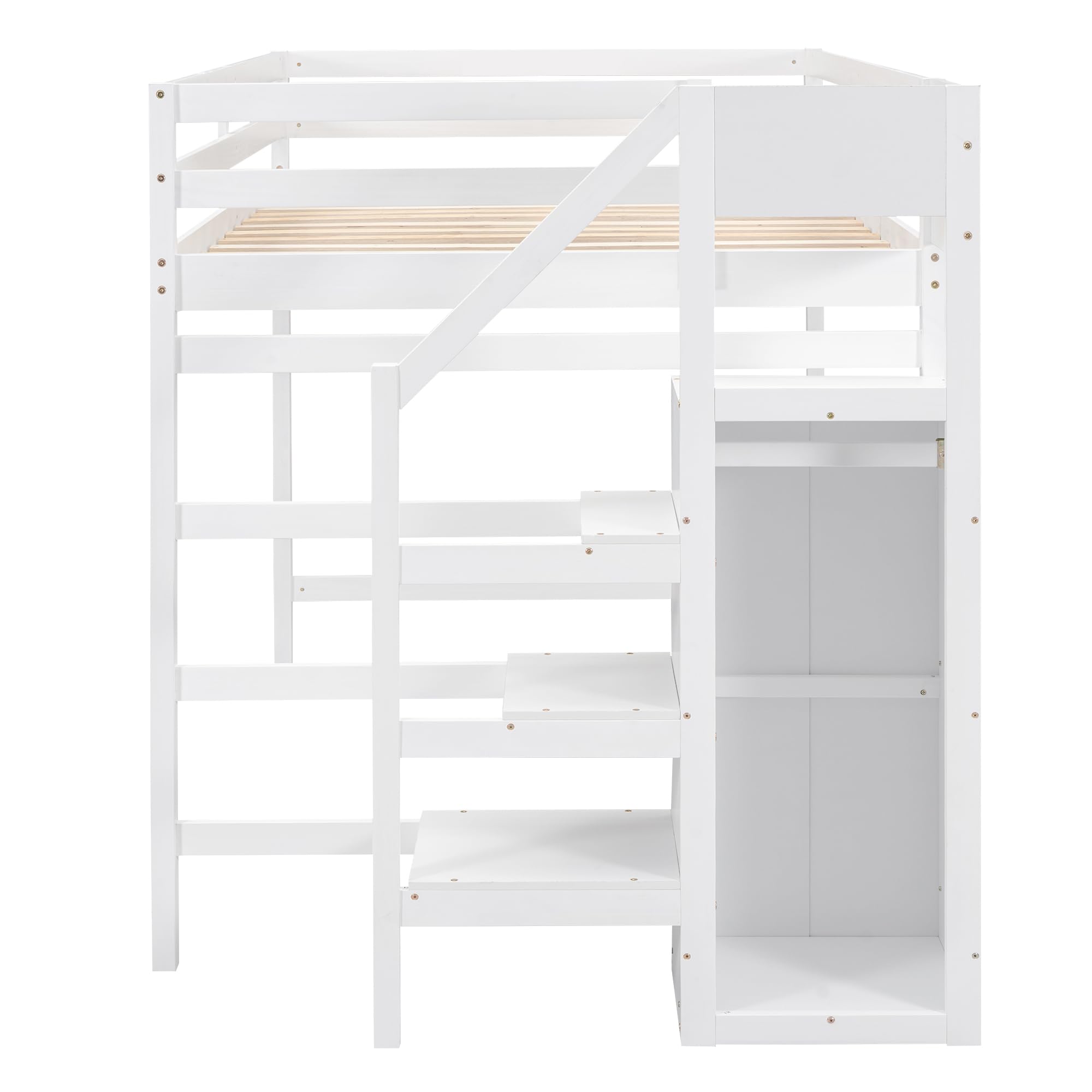 Full Size Loft Bed with Storage Staircase & Wardrobe - Wooden High Loft Bed Frame for Kids, Teens & Adults - Space-Saving Bedroom Solution for Small Rooms, Dorms & Apartments - White by Harper & Bright Designs