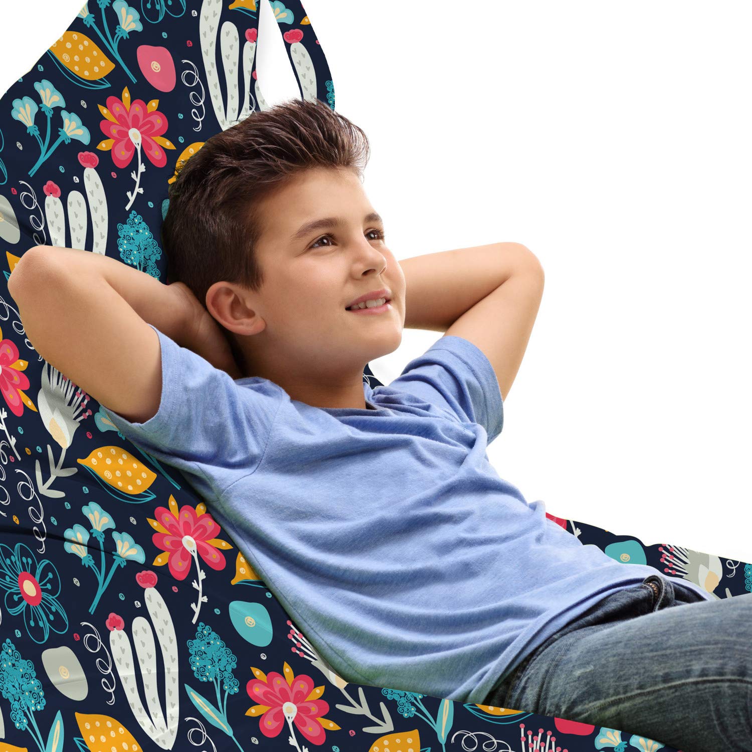 Ambesonne Floral Lounger Chair Bag - Large Capacity Storage with Handle - Doodle Forest Flowers Carnation Tulips Cactus Leaf Botany Art - Perfect for Patio, Beach, Camping & Indoor Lounging - Marigold & Magenta