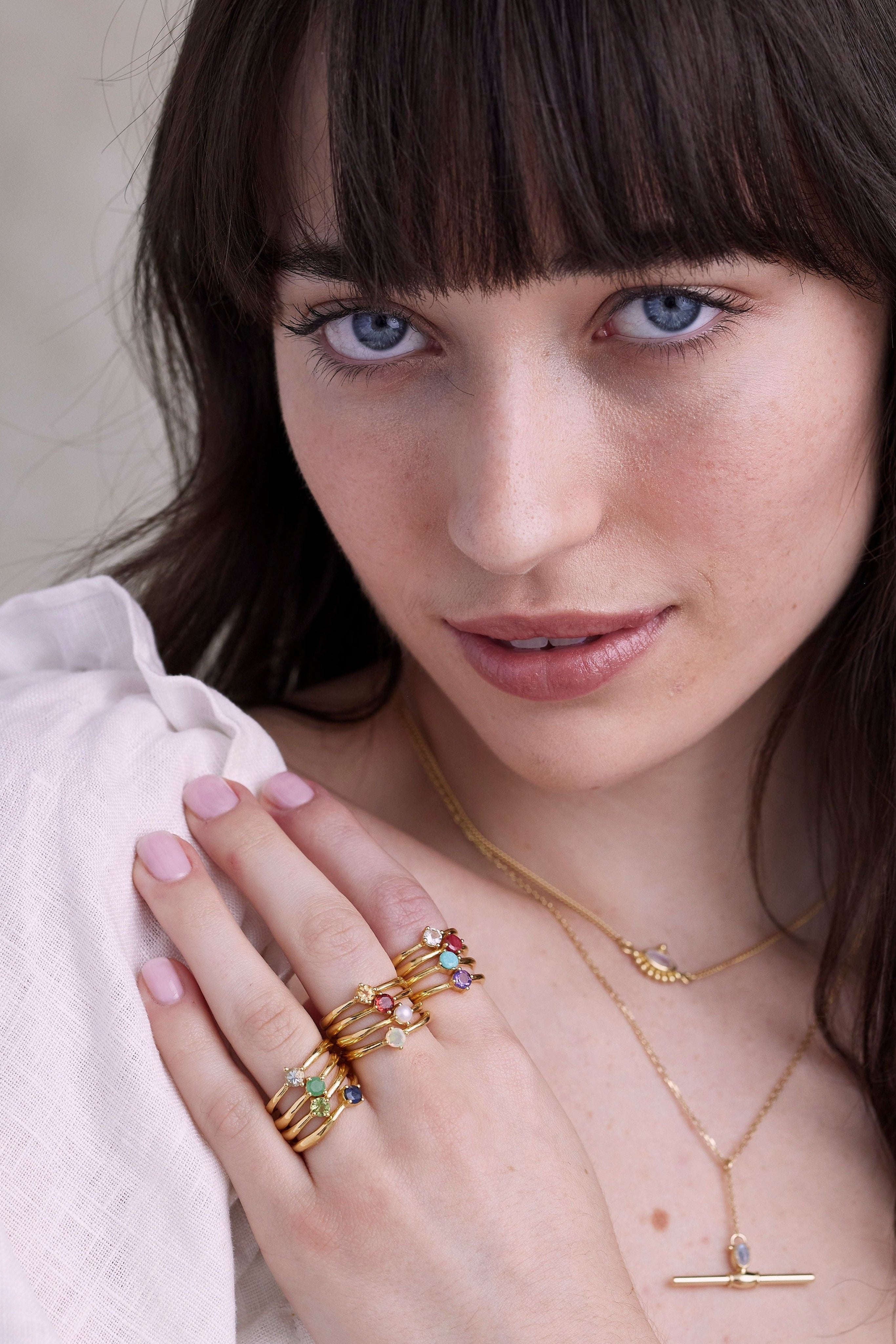 March Aquamarine Gold Birthstone Ring for Women - Elegant Blue Gemstone Jewelry Gift for Birthday, Anniversary & Special Occasions
