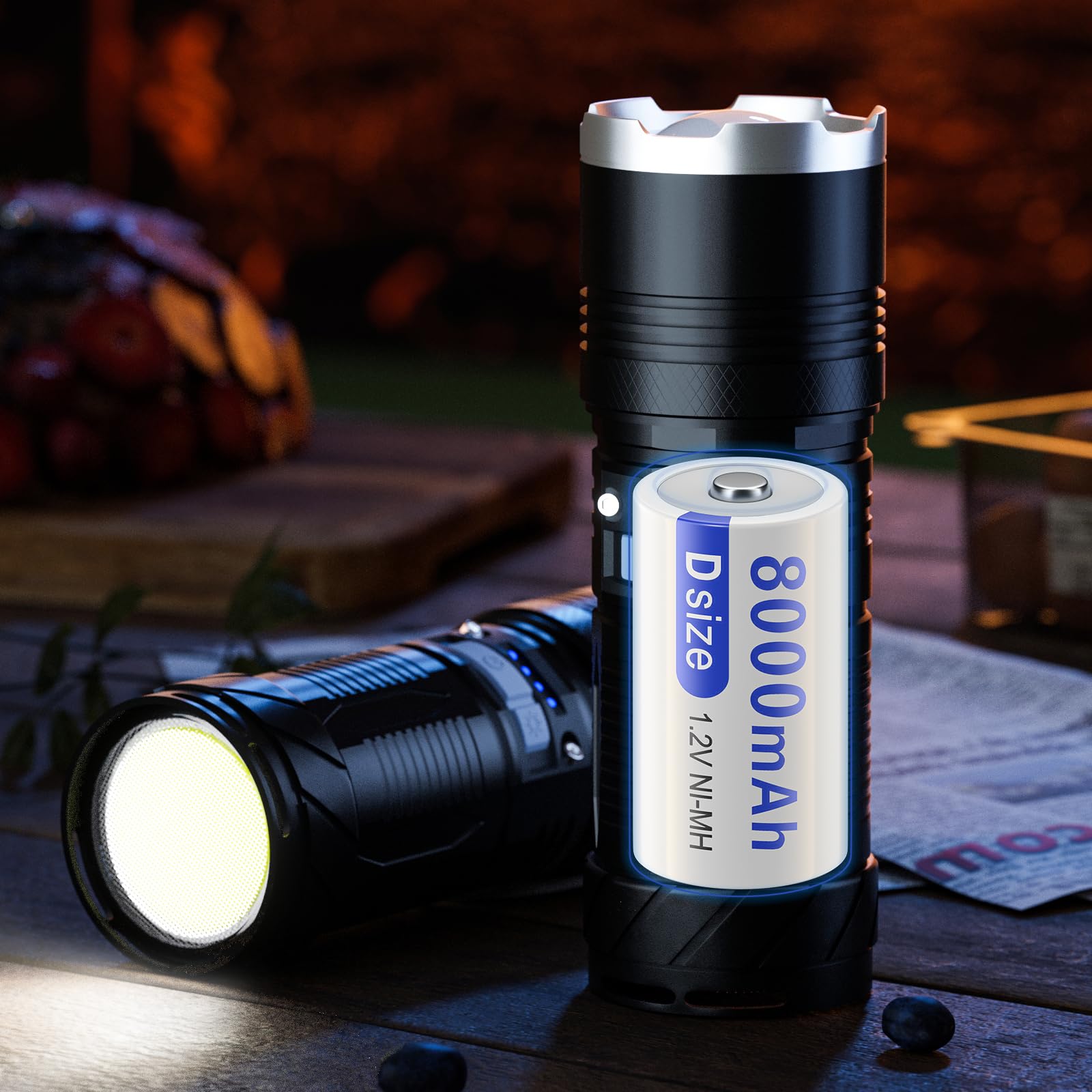 6 Pack Rechargeable D Size Batteries - 1.2V 8000mAh NiMH D Cell Low Self Discharge Long Lasting Batteries for Flashlights, Toys, Radios & Emergency Power Supply