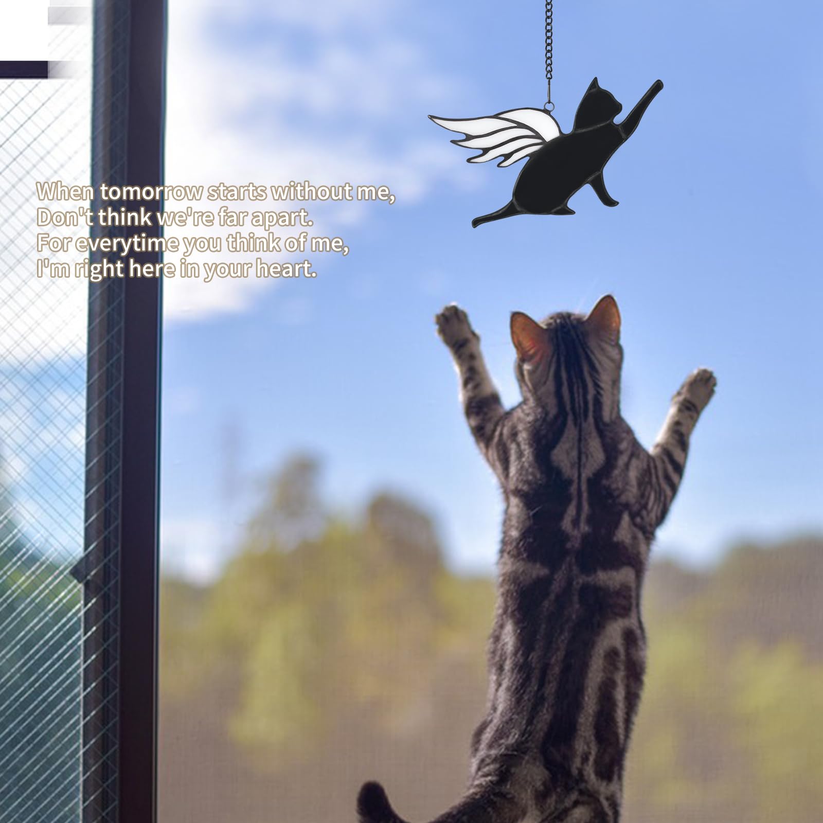 Angel Wing Cat Memorial Gift - Stained Glass Suncatcher for Pet Loss Remembrance, Home Decor