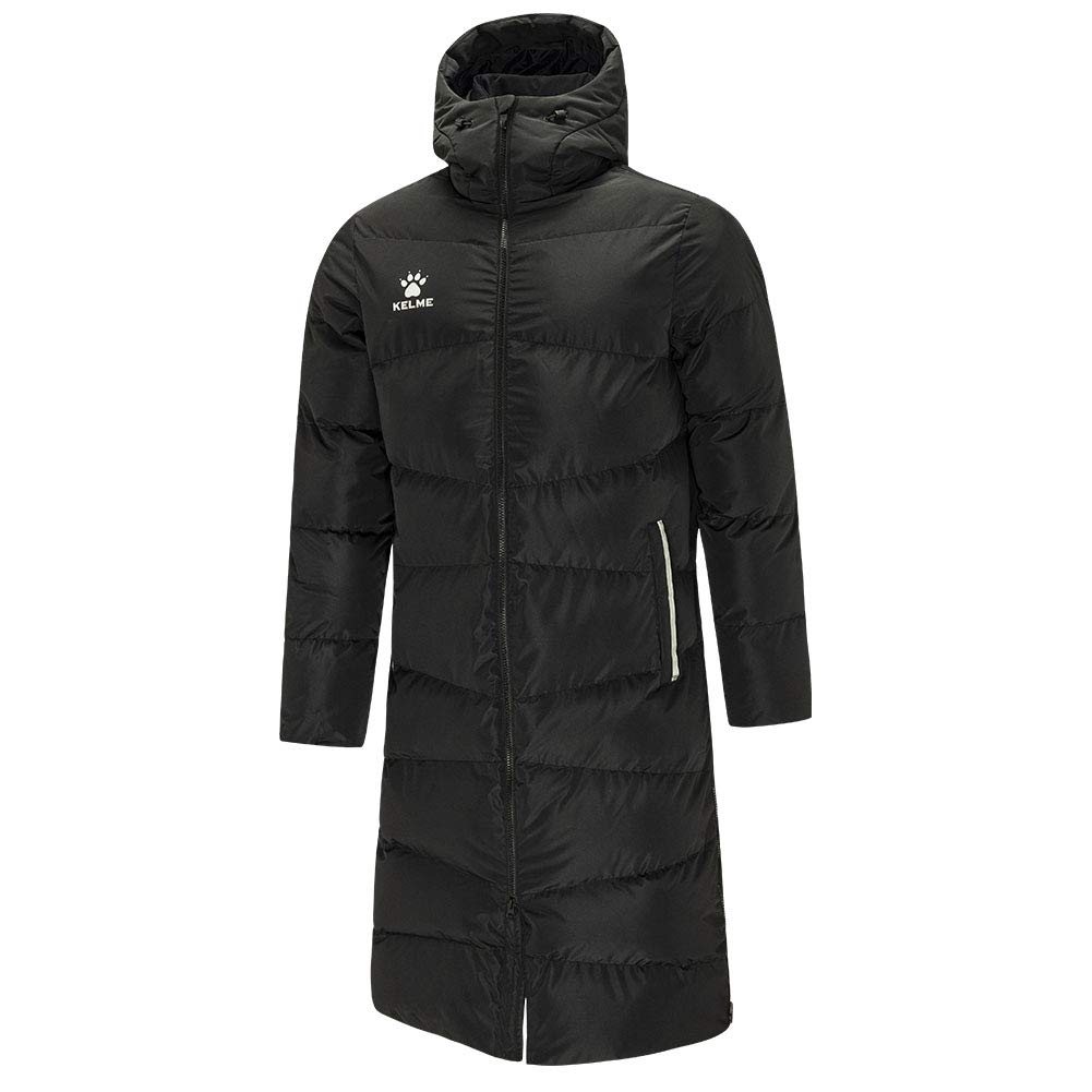 KELME Men's Long Parka Winter Coat - Windproof Hooded Soccer Jacket for Cold Weather, Warm Stadium Outerwear - Perfect for Outdoor Sports & Winter Activities