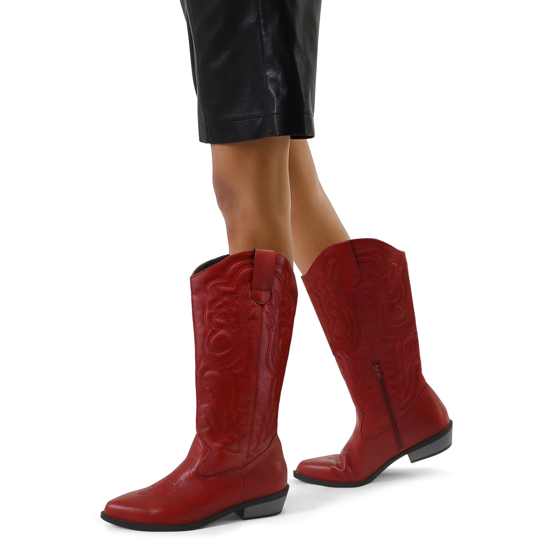 MySoft Women's Cowgirl Boots - Embroidered Western Cowboy Boots with Pointed Toe & Chunky Heel, Mid Calf to Knee High Pull On Boots for Country Dancing, Rodeo & Fashion Outfits