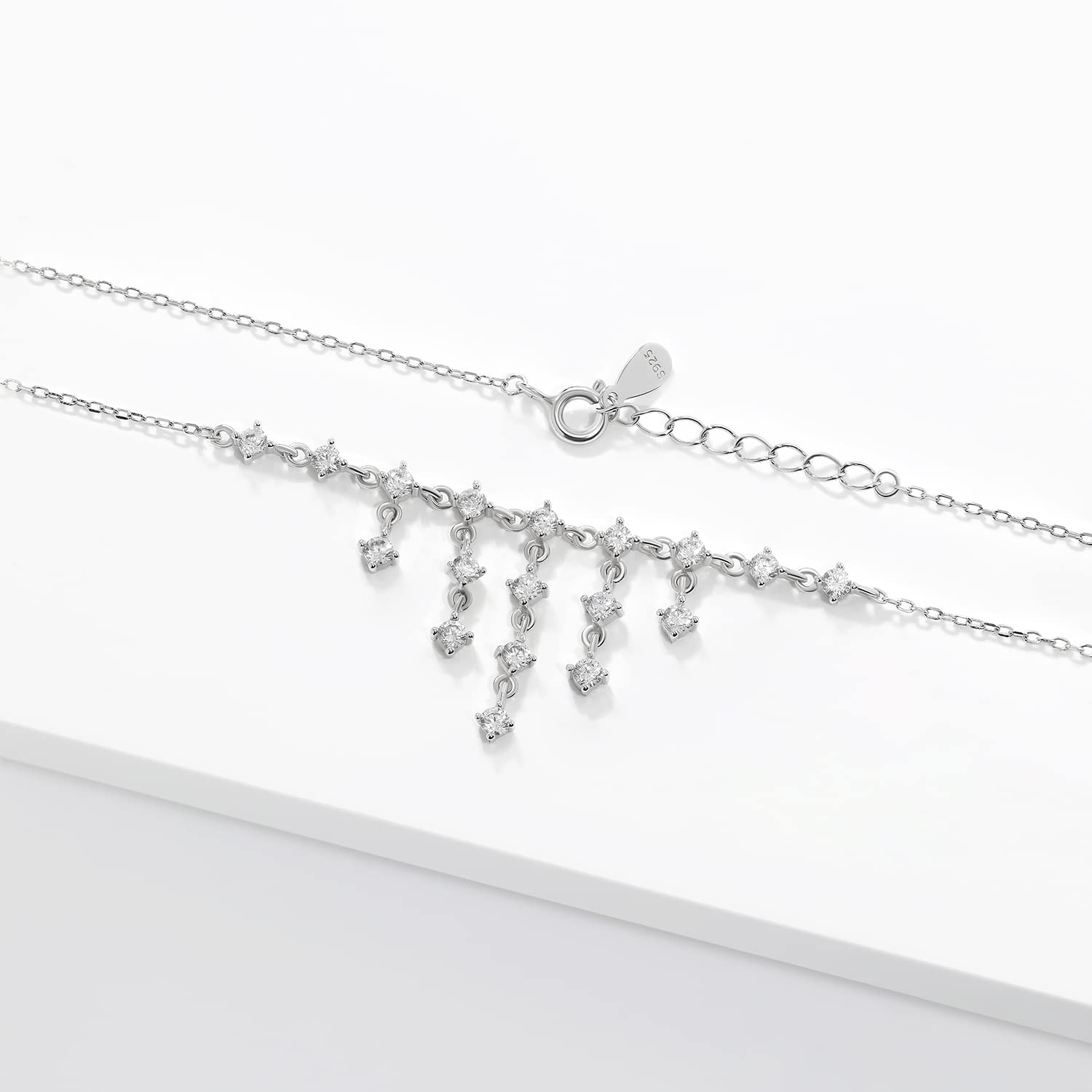 Meissa Sterling Silver Dainty Diamond Necklace for Women - Elegant Wedding, Bridal & Bridesmaid Jewelry - Handmade Crystal Choker Necklace - Perfect for Weddings, Anniversaries & Special Occasions (Silver)