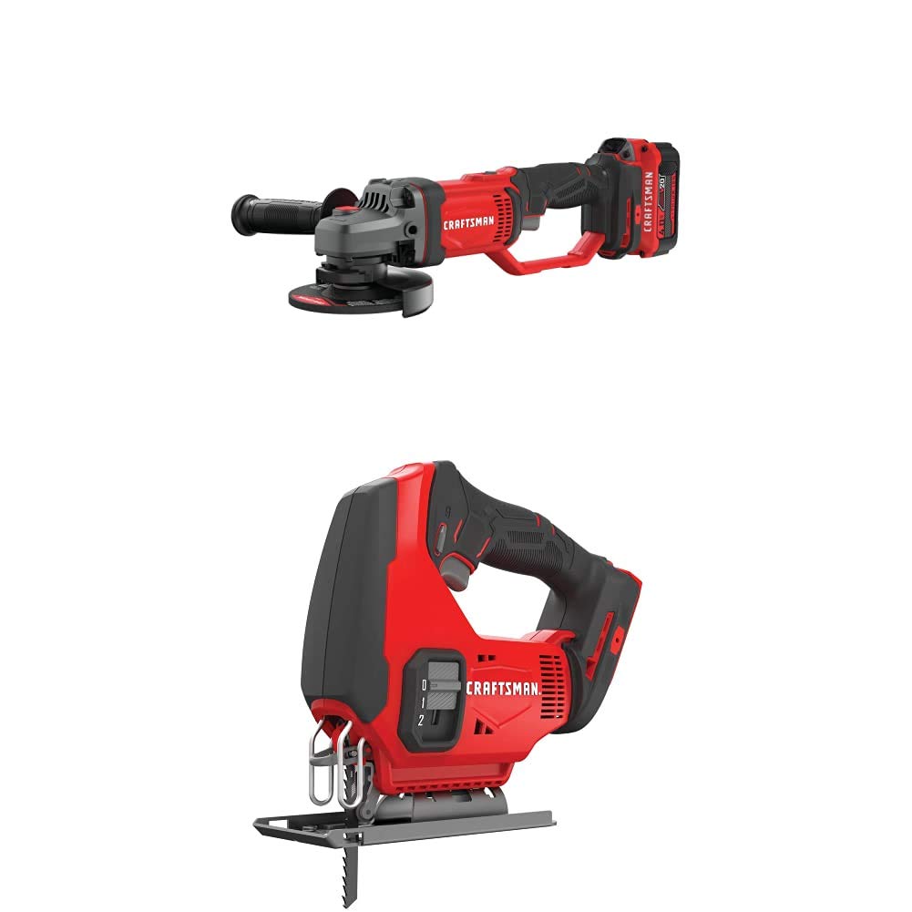 CRAFTSMAN V20 Cordless 4-1/2-Inch Angle Grinder & Jig Saw Combo Kit (CMCG400M1 & CMCS600B) - Perfect for Metal Cutting, Woodworking, and DIY Home Improvement Projects