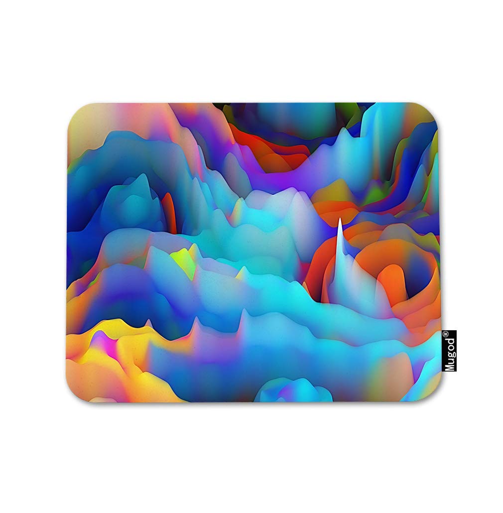 Fractal Wave Mouse Pad - Non-Slip Rubber Base Gaming Mouse Mat with Abstract Blurred Rainbow Colors for PC, Laptop, Computer - Perfect for Office, Home & Gaming (9.5x7.9 Inches) - Enhance Your Desk Setup & Work Efficiency