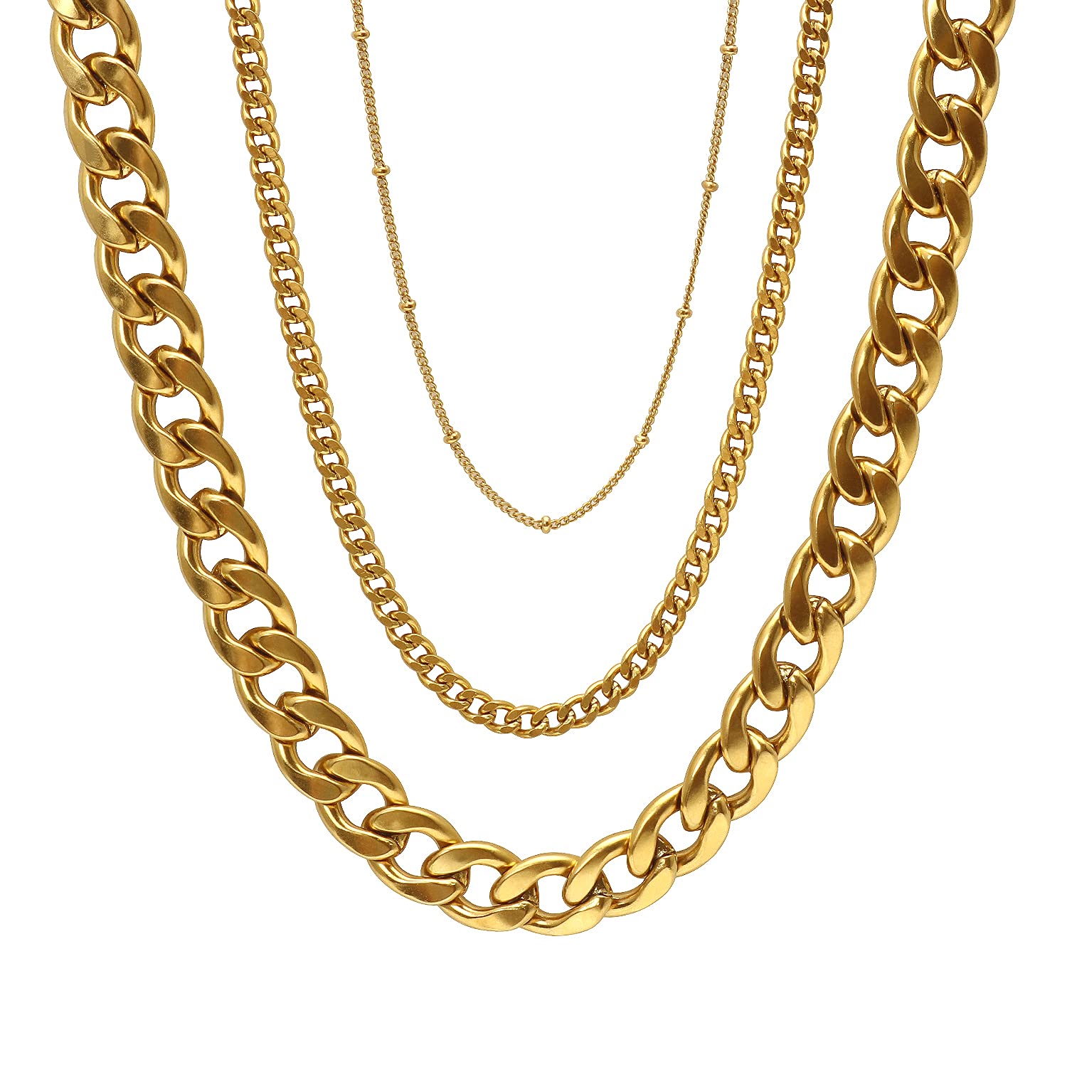 WOWSUN 14K Gold Plated Cuban Link Chain Necklace for Women - Chunky Layered Jewelry, Christmas Gift, Birthday Present, Party & Everyday Wear