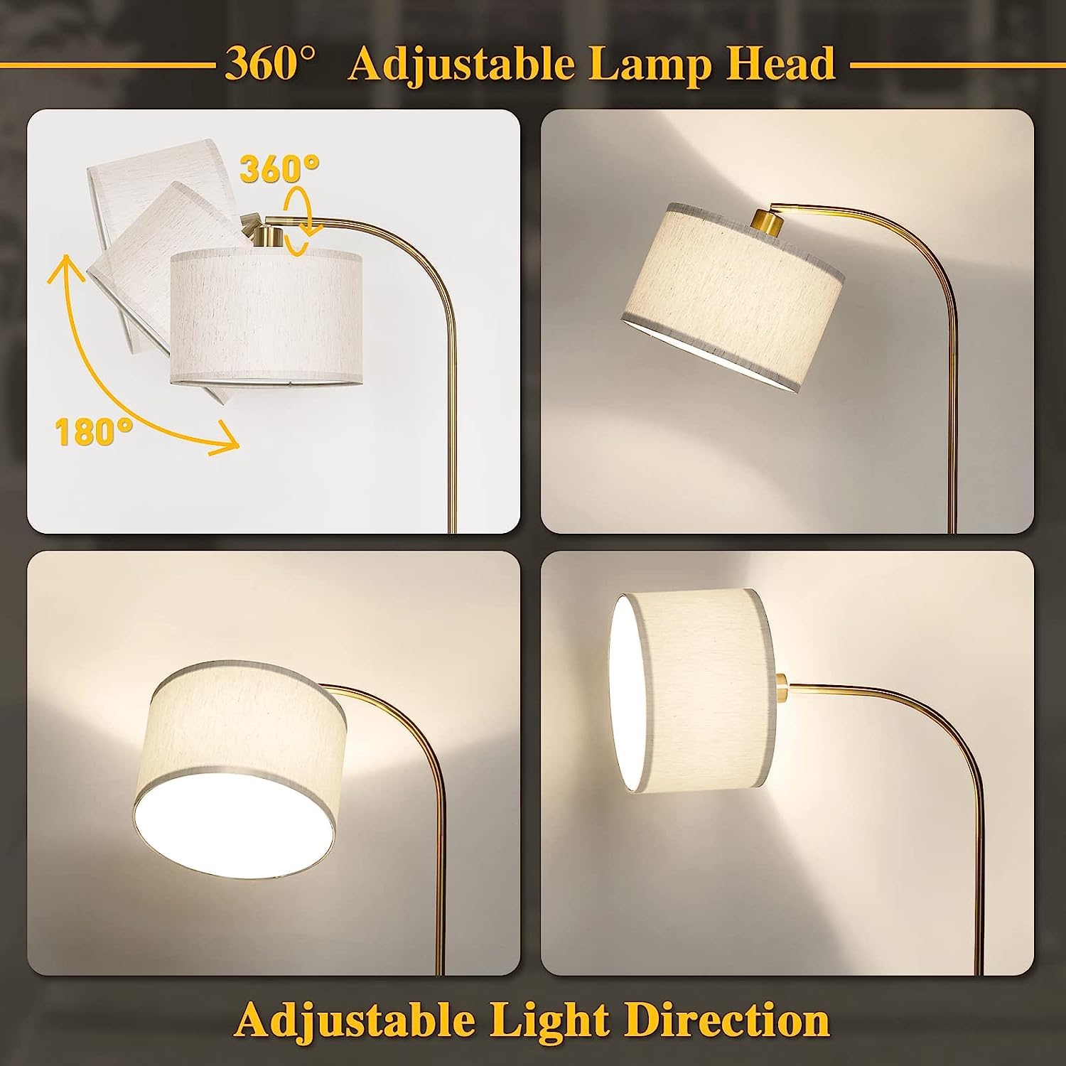 Boncoo LED Floor Lamp - Fully Dimmable Modern Standing Arc Lamp with Adjustable Drum Shade, Tall Pole Reading Light for Living Room, Bedroom & Study (Bulb Included) - Perfect for Cozy Reading Nooks, Home Office Lighting & Ambient Bedroom Illumination