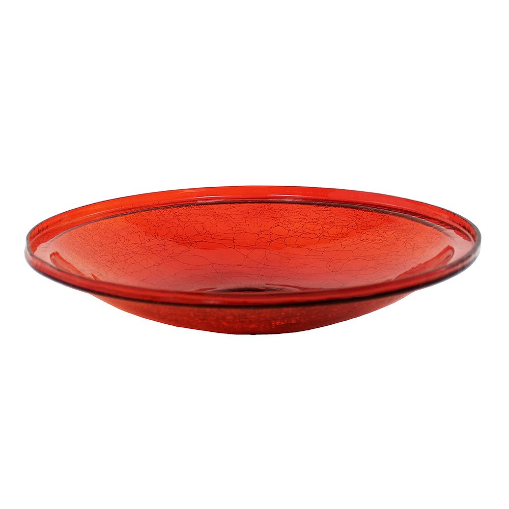 Achla Designs 14-inch Red Crackle Glass Birdbath Bowl with Stake - Perfect for Garden Decor and Attracting Birds to Your Backyard