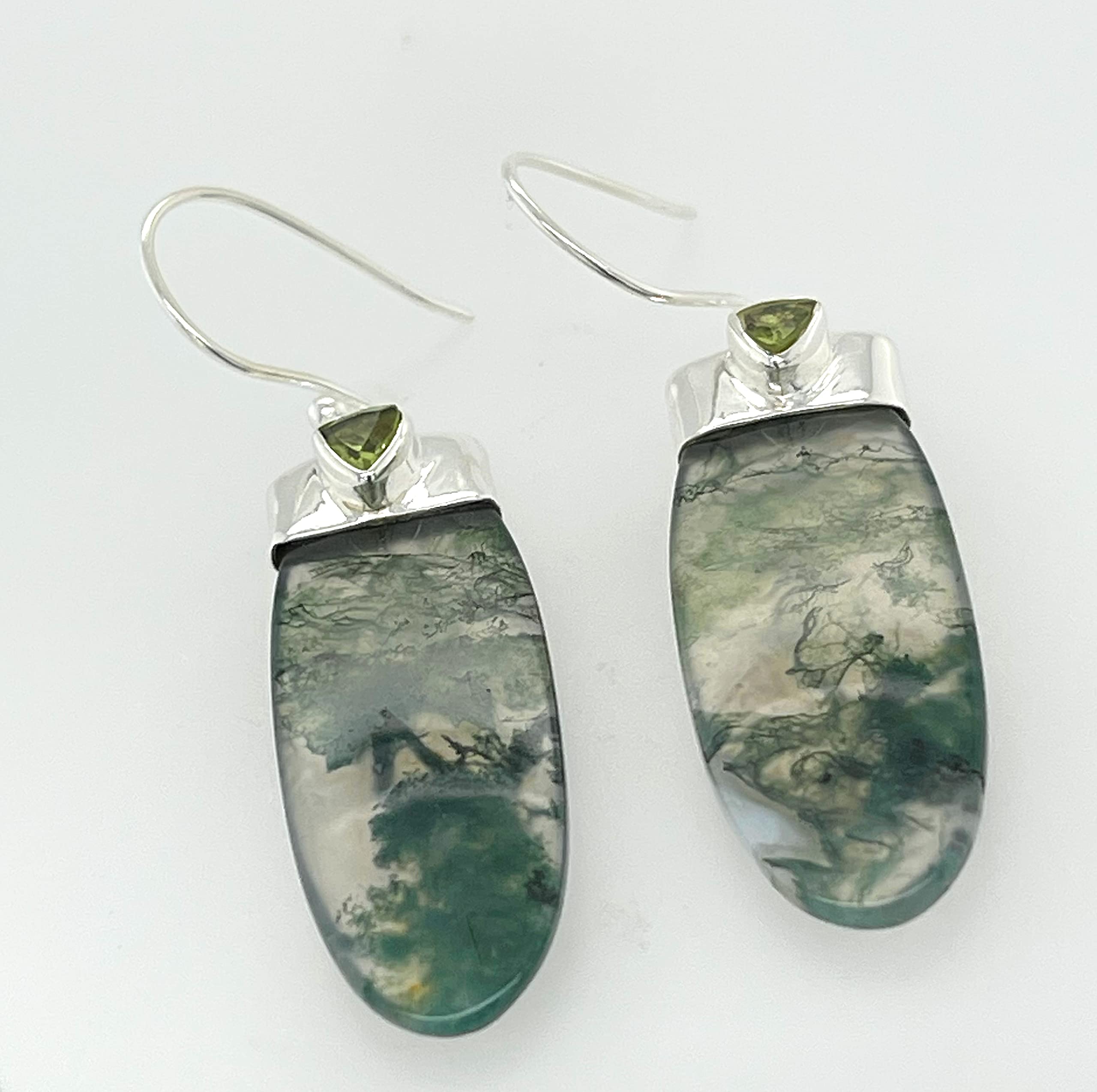 Natural Green Moss Agate & Peridot 925 Sterling Silver Earrings 45mm - Elegant Dangle Earrings for Women, Perfect for Weddings, Parties & Everyday Wear
