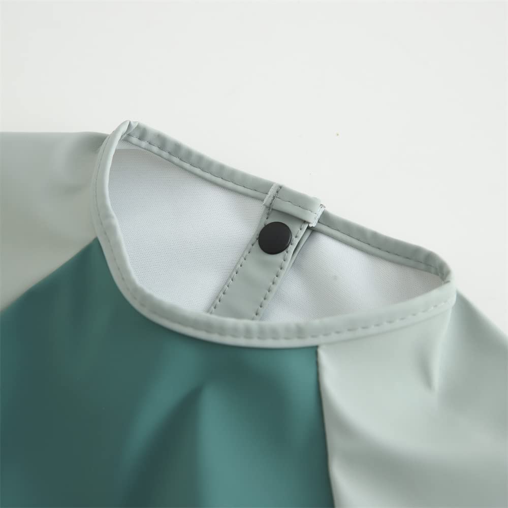 GZMM Waterproof Baby Bibs for Infants & Toddlers - Long Sleeve Feeding Bib with Food Catcher - Easy to Wipe Clean & Machine Washable - Perfect for Messy Mealtime, Baby Led Weaning & On-the-Go Feeding