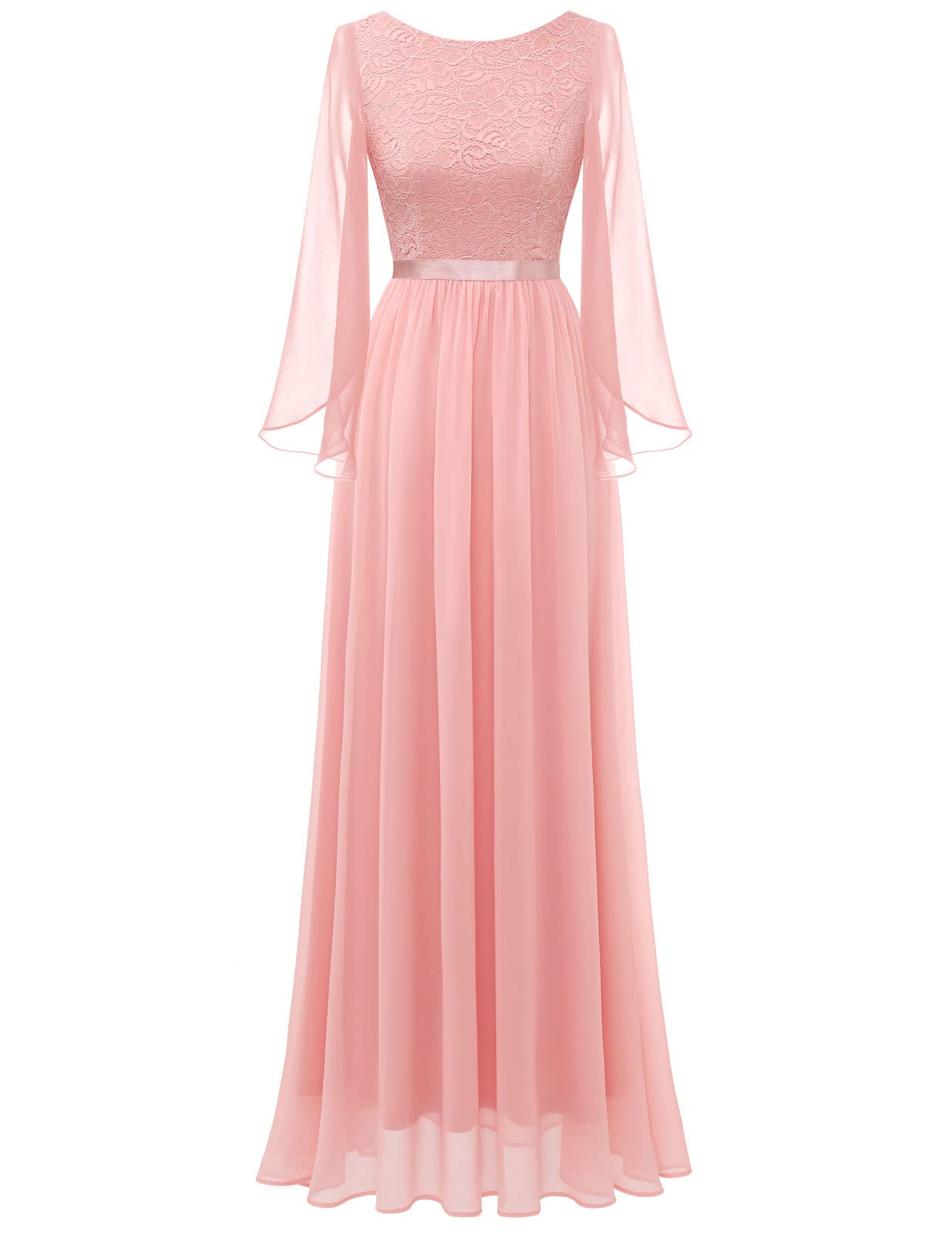 DRESSTELLS Women's Elegant Lace Chiffon Long Dress for Wedding Guest, Bridesmaid, Prom, Party & Evening Events 2024 - Perfect for Formal Occasions, Church Gatherings and Special Celebrations