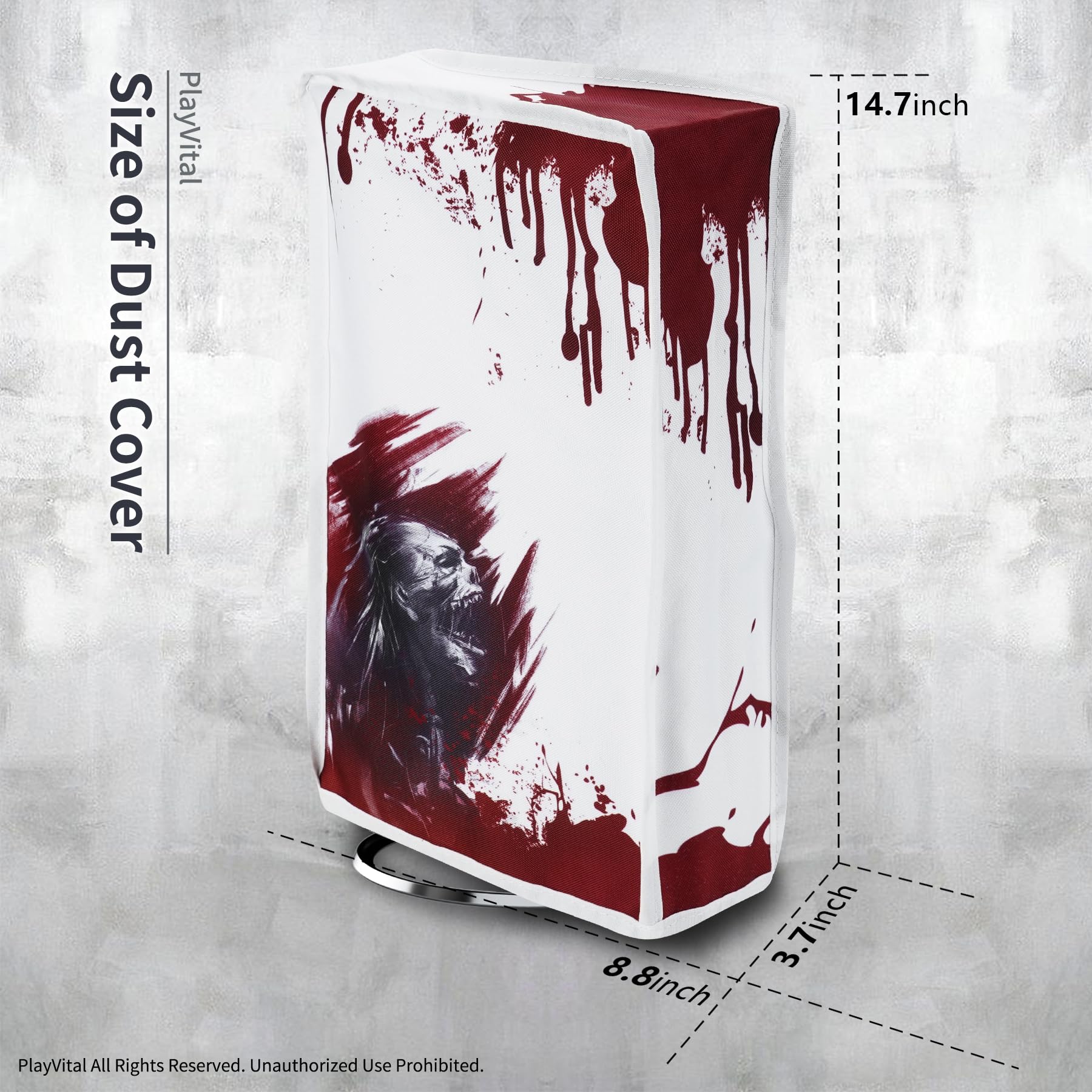 PlayVital Vertical Dust Cover for PS5 Slim Disc Edition (New Smaller Design) - Nylon Dustproof & Waterproof Protector Sleeve for PlayStation 5 Slim Console - Blood Zombie Style - Perfect for Gaming Setup Protection & Travel Storage