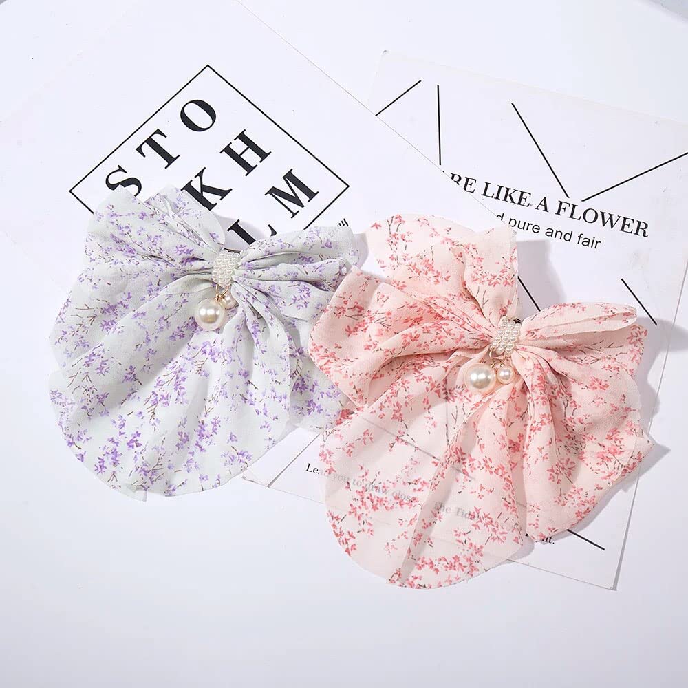 Elegant Pearl Embellished Chiffon Bow Hair Clip for Women & Girls - Stylish Hair Accessory, Ponytail Barrette, Hairpin for Weddings, Parties & Daily Fashion