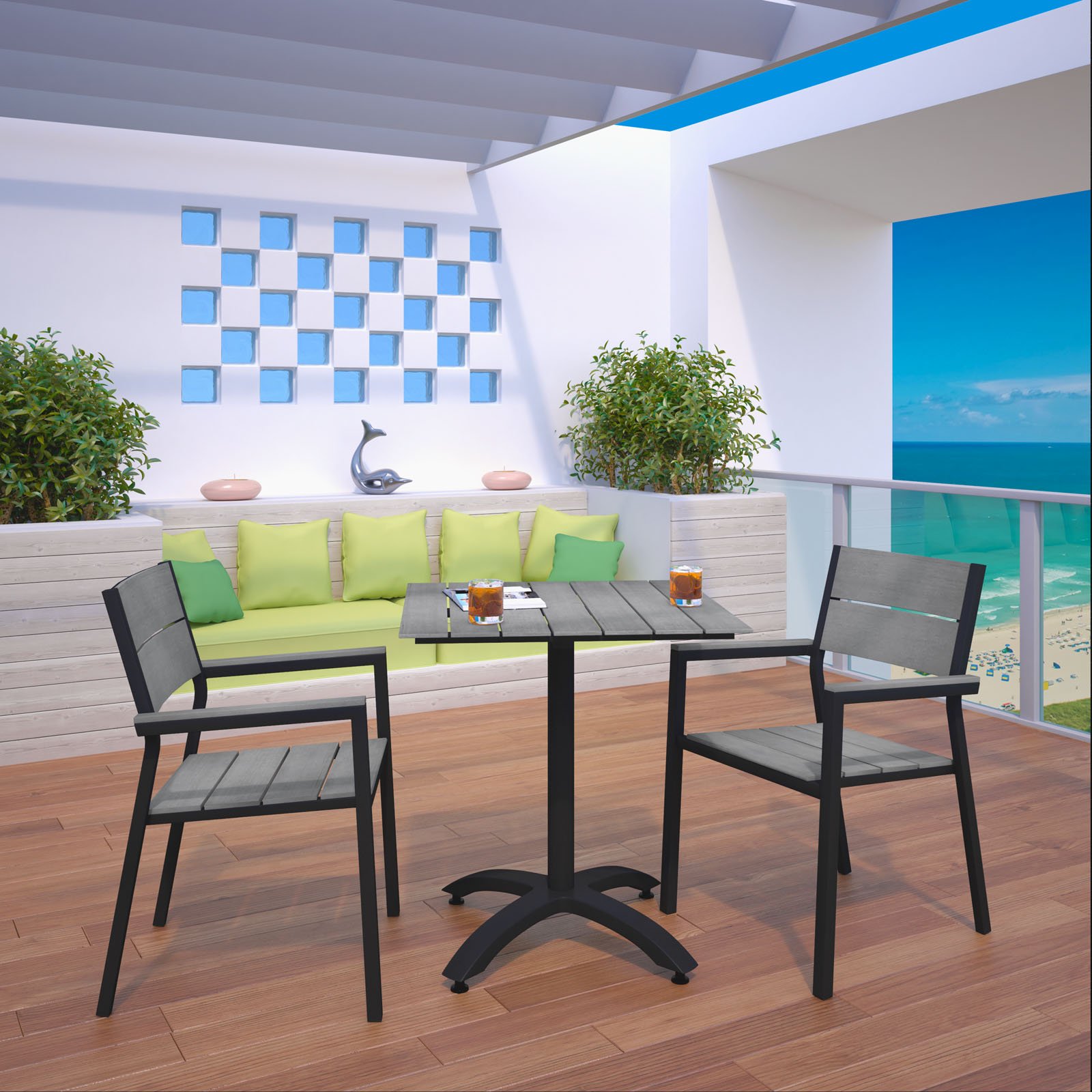 Modway Maine 3-Piece Outdoor Dining Set - Aluminum Patio Furniture with 28