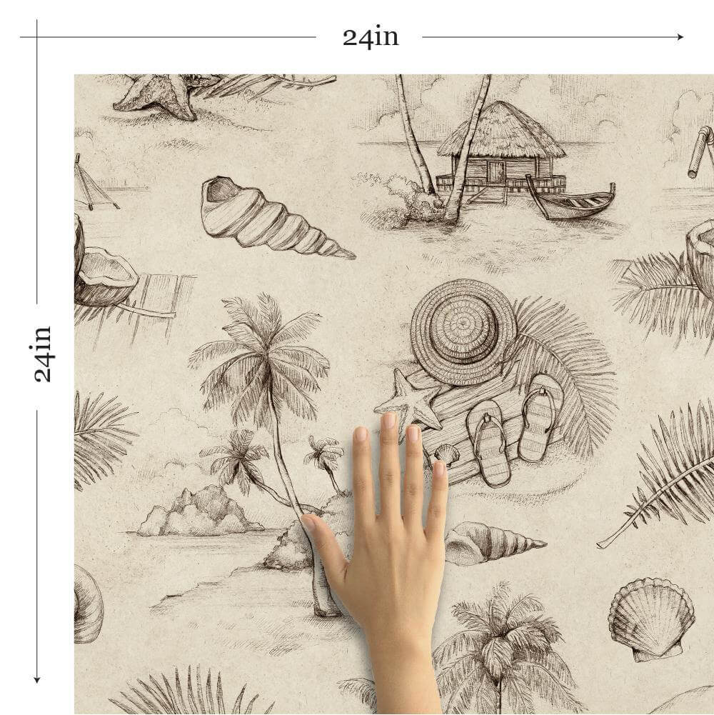 Beige Tropical Nautical Peel and Stick Removable Wallpaper - Self-Adhesive Waterproof Wall Decor for Bedroom, Bathroom, Kitchen & Nursery
