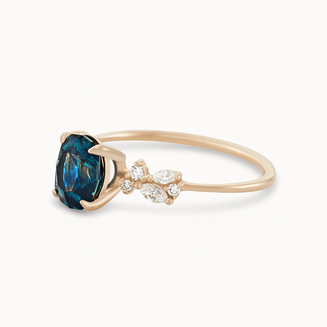 14K Yellow Gold Blue Oval Sapphire Ring - Unique One of a Kind Jewelry for Anniversary, Engagement & Special Occasions