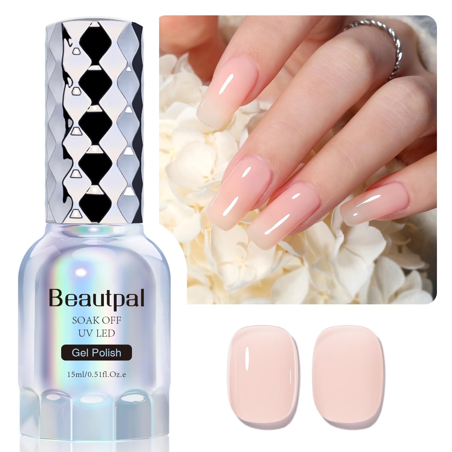 BEAUTPAL 15ML Nude Gel Polish - Jelly Milky Pink Translucent UV Light Cure Nail Polish for DIY Manicure & Pedicure | Long-Lasting Salon-Quality Nails at Home, Perfect for Weddings, Parties & Everyday Wear