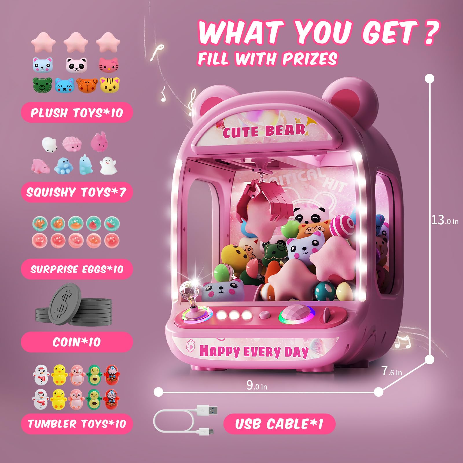 Best Claw Machine for Kids - Unicorn Toy Candy Dispenser with Squishy Toys | Fun Arcade Game for Girls Ages 6-12 | Perfect Easter & Birthday Gift for Girls | Great for Birthday Parties, Playrooms & Family Game Nights