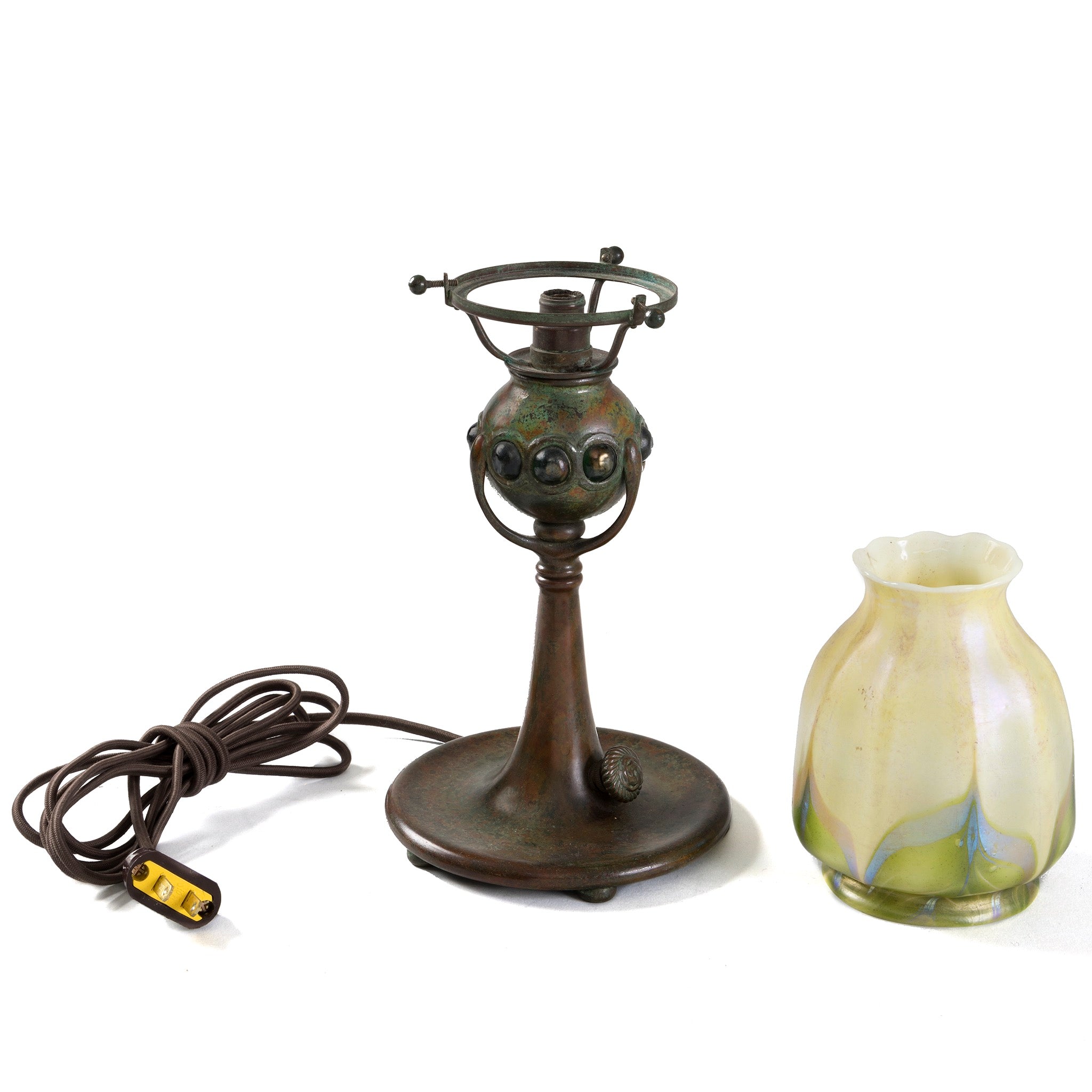 Tiffany Studios New York Jeweled Candlestick with Tulip Shade - Elegant Home Decor for Dining Table, Mantel & Luxury Gift Giving