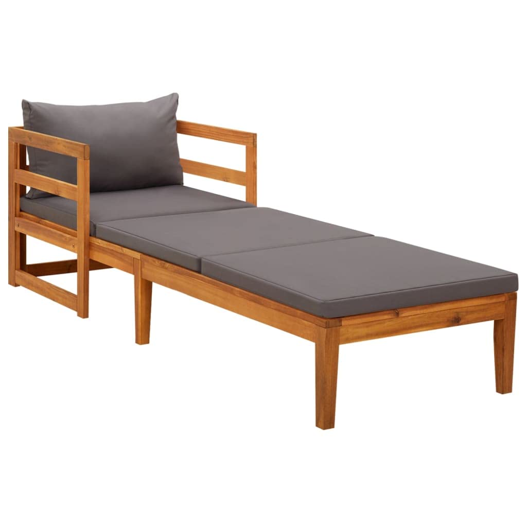 Dark Gray Acacia Wood Reclining Lounge Chair - Padded Theater Seating Sofa with Solid Wood Frame - Perfect for Home Theater, Living Room, Reading Nook & Sun Lounging