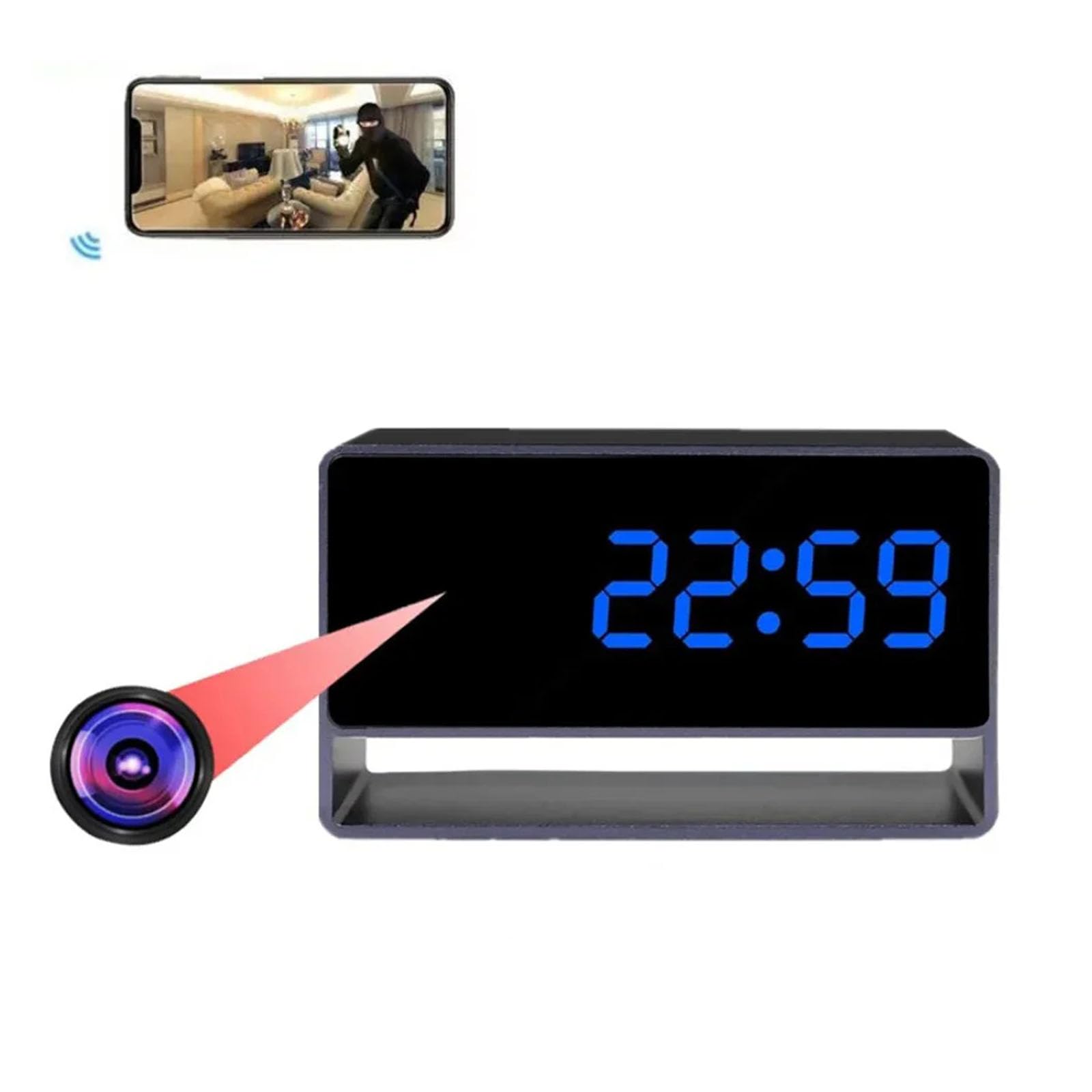 FKINGLRK Mini Alarm Clock Camera 1080P HD - WiFi Wireless Security Camera with Night Vision, Motion Detection & DVR - Home/Office Surveillance Monitor for Indoor Security (Perfect for Baby Monitoring & Pet Watching)