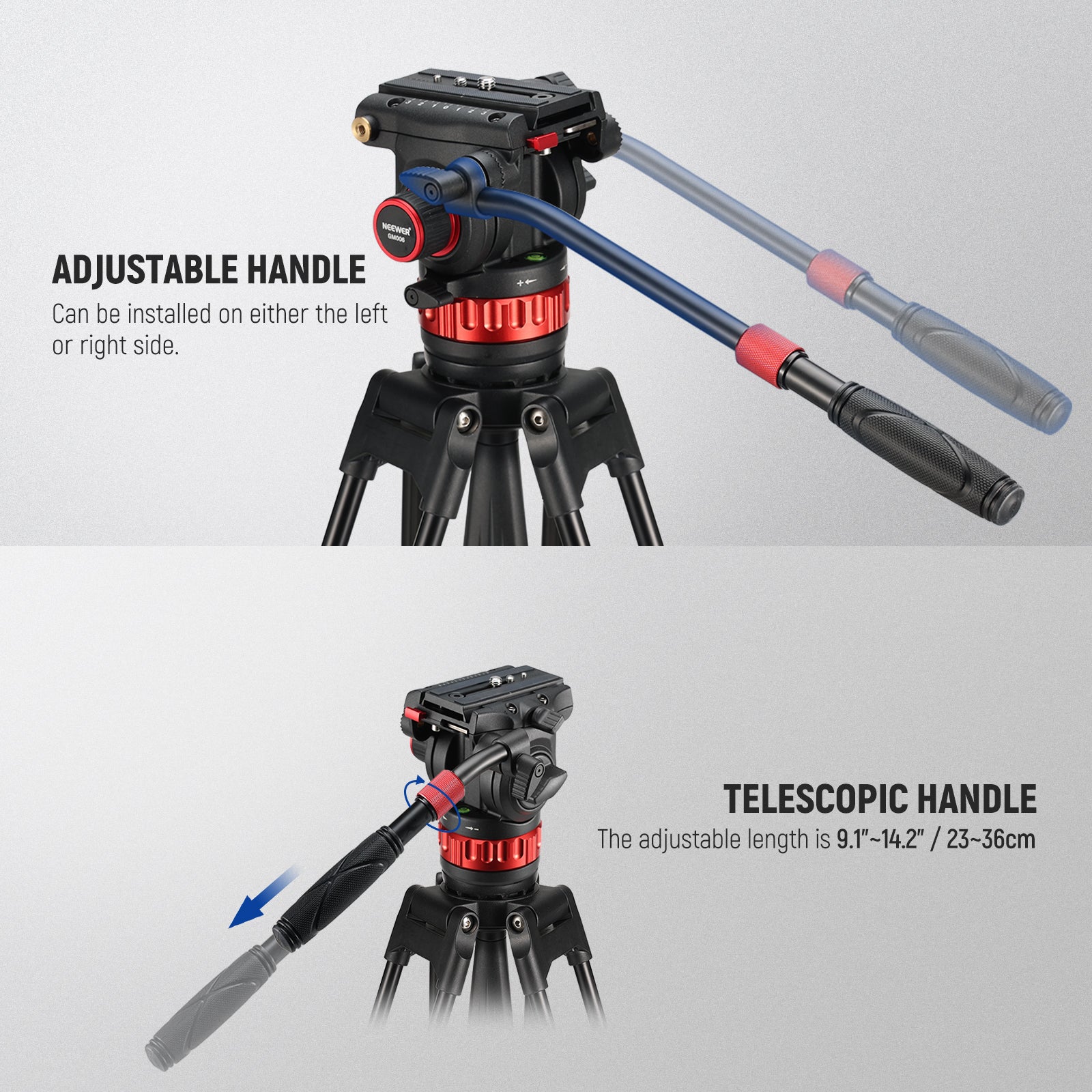 NEEWER GM006 Pro Video Tripod Fluid Head - Professional Aluminum Alloy Camera Tripod with Smooth Pan & Tilt for DSLR Camcorders - Perfect for Vlogging, Live Streaming & Film Making
