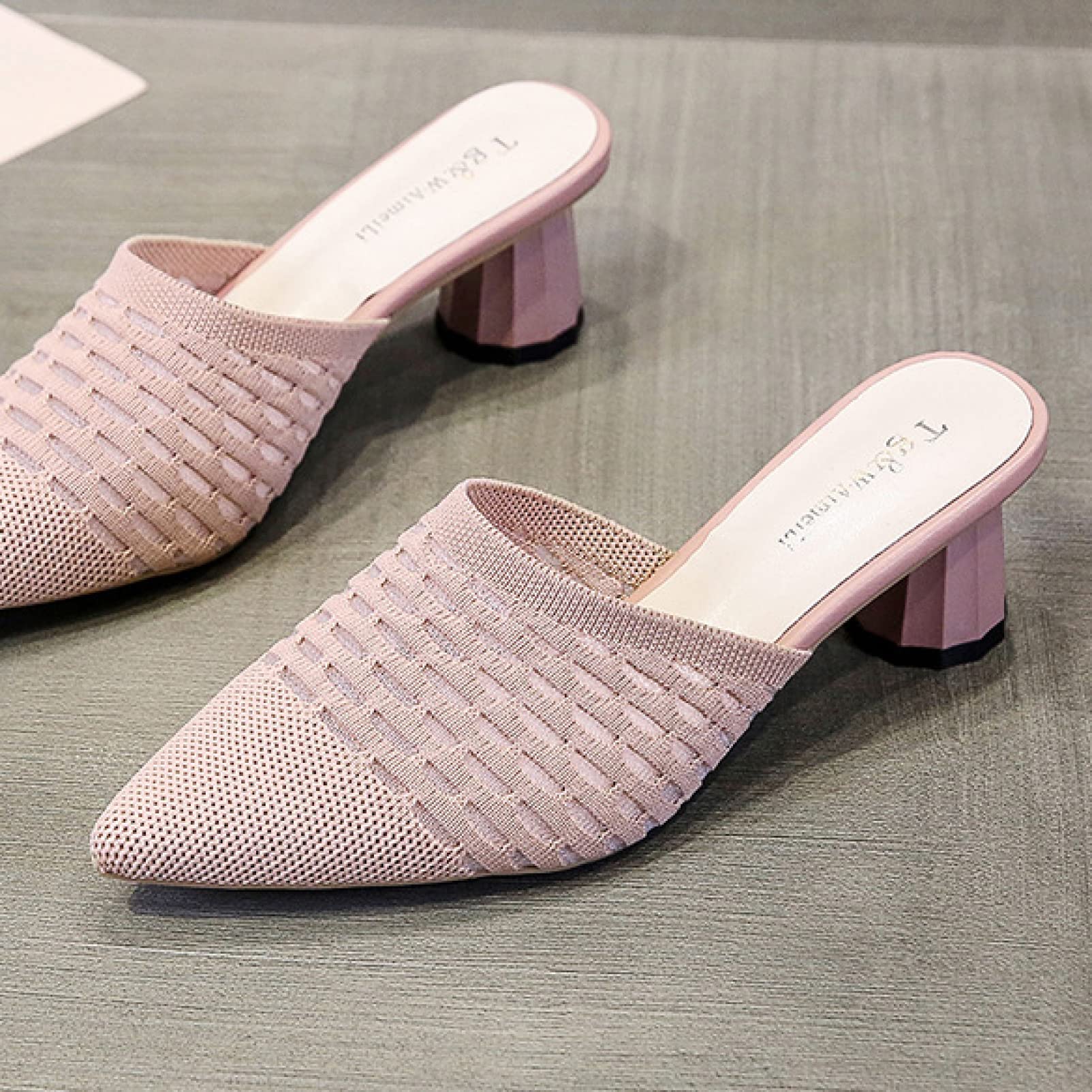 Women's Chunky High Heel Mules - Breathable Mesh Knit Slingback Dress Shoes for Party & Evening Wear | Comfortable Women's Fashion Mule Sandals for Weddings, Date Nights & Special Occasions