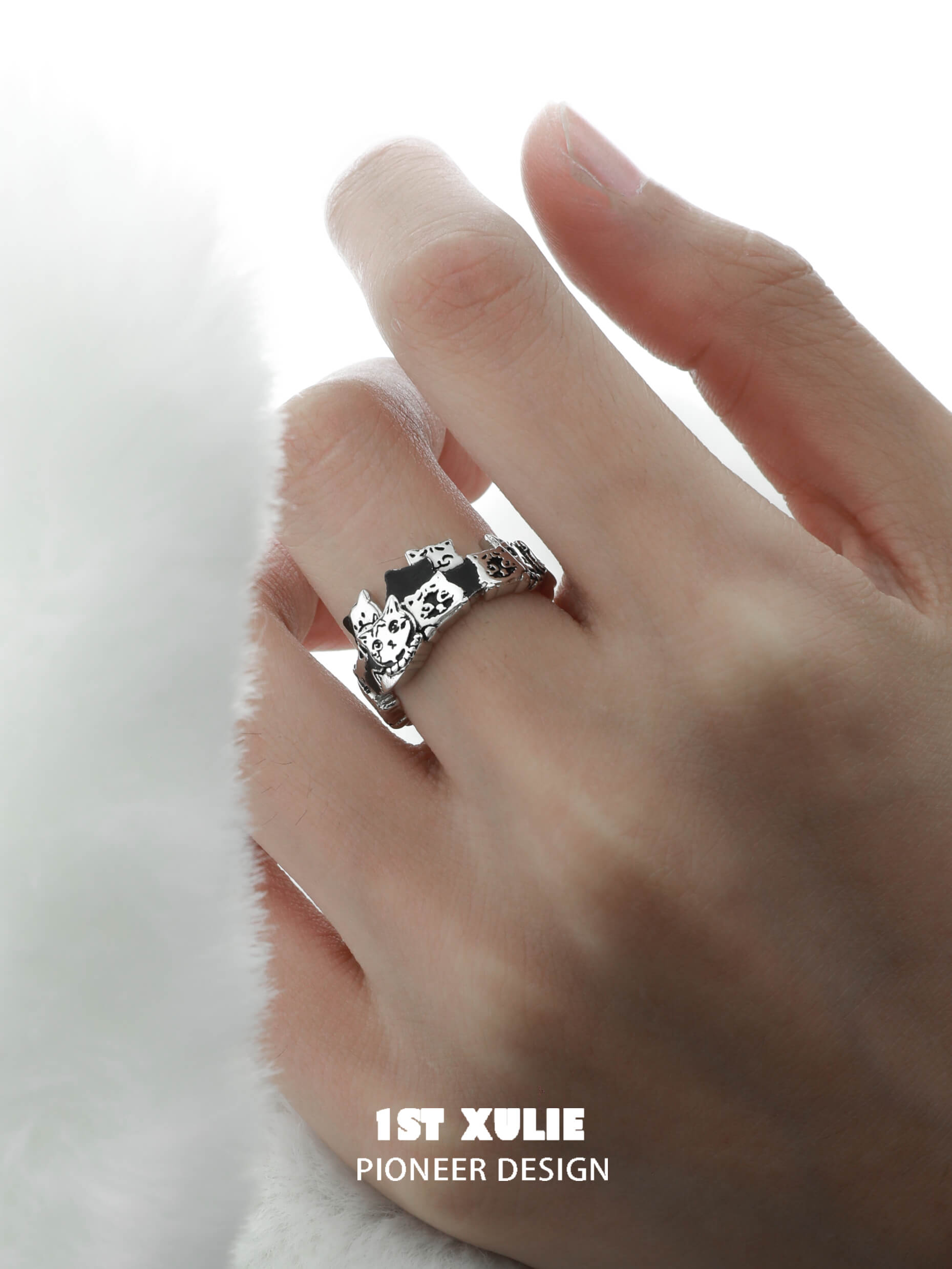 Graffiti Kitten S925 Sterling Silver Ring for Women - Dainty Cat Jewelry Gift for Cat Lovers - Perfect for Everyday Wear & Special Occasions