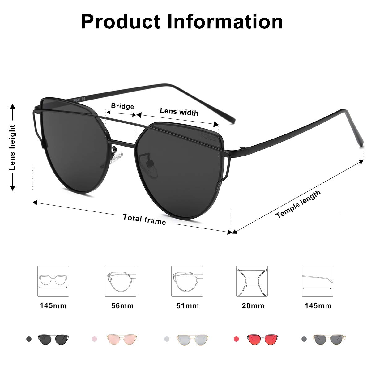 SOJOS Women's Fashion Cat Eye Sunglasses with Mirrored Lenses - UV Protection, Retro Designer Style for Driving, Beach & Outdoor Activities