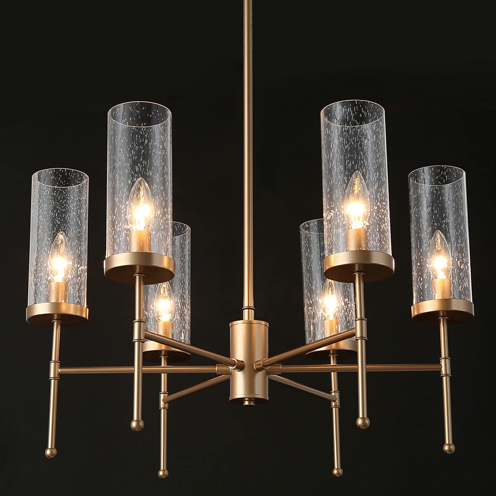 6-Light Gold Chandelier with Seeded Glass Shade - Modern Dining Room Chandelier Lighting Fixture (23
