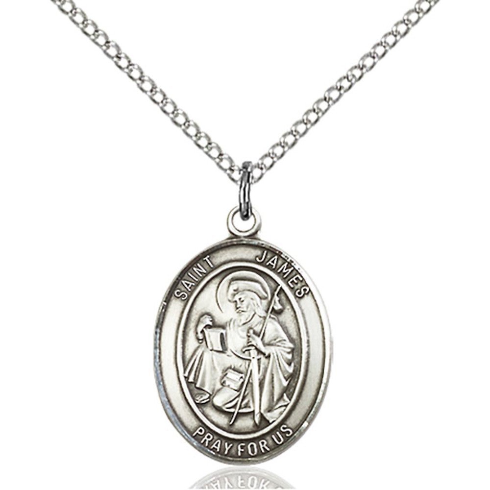 St. James The Greater Sterling Silver Oval Medal Pendant - Handcrafted Religious Jewelry for Men & Women - Perfect for Gifts, Baptism, First Communion & Daily Wear