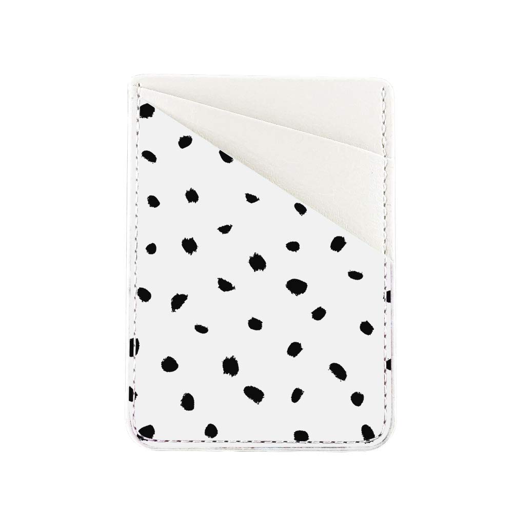 uCOLOR PU Leather Phone Card Holder - Black White Polka Dots Wallet with 3M Adhesive, Credit Card ID Case Pouch for iPhone 14/13/12/11 Pro Max/XS/XR/6/7/8 Plus/SE | Perfect for Hands-Free Shopping, Gym & Travel Accessories