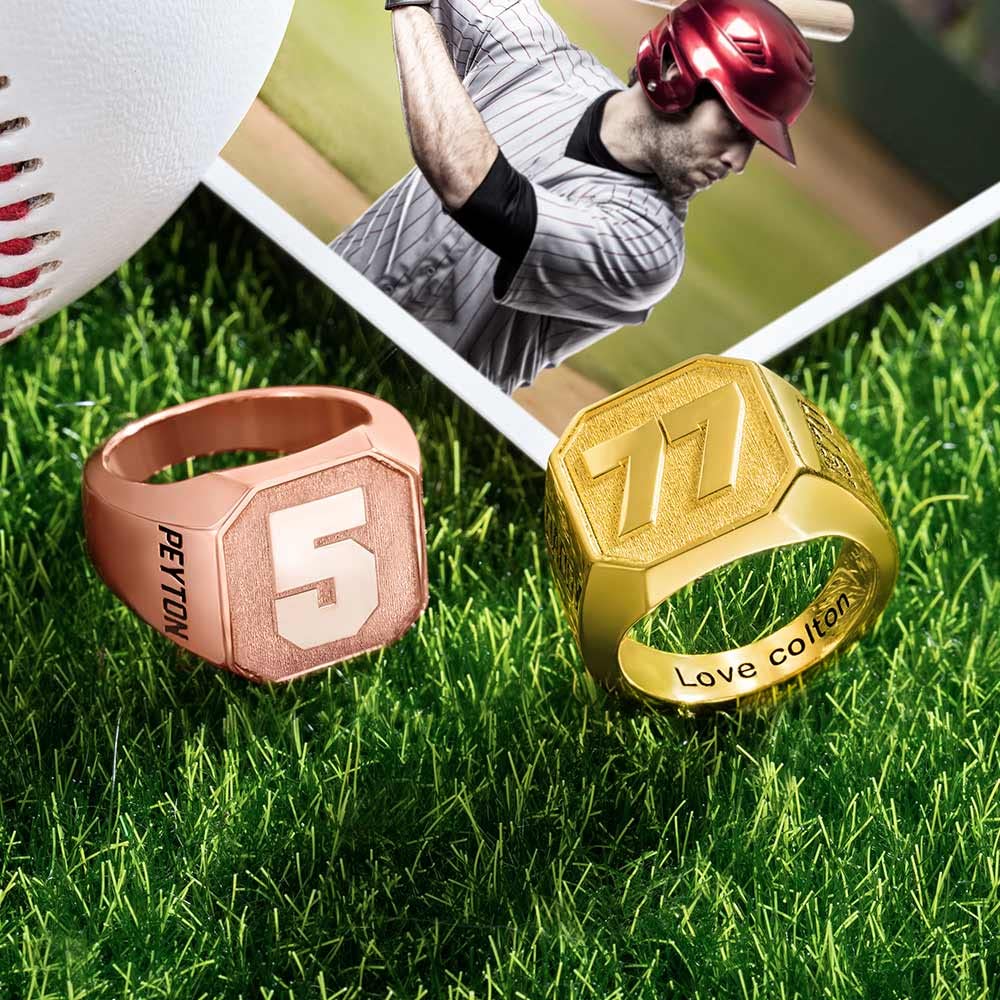 Custom Engraved Lucky Number Rings for Men - 925 Sterling Silver & Brass Personalized Name/Year Signet Rings - Perfect Baseball, Basketball, Football, Hockey Jewelry Gifts for Sports Lovers - Ideal for Dad, Father, Brother Birthday & Anniversary Presents - Great for Game Days, Fan Events & Special Occasions