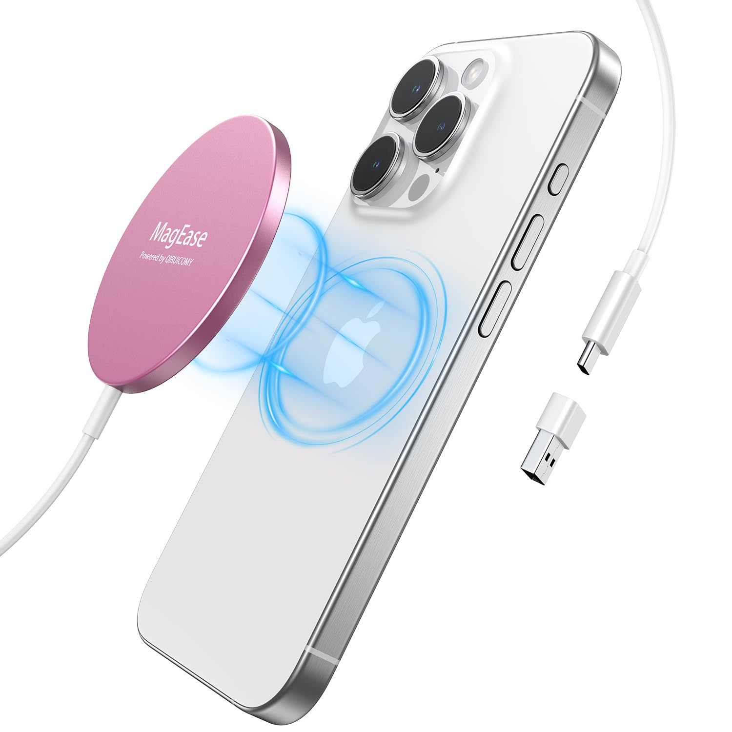 EXW Magnetic Wireless Charger for iPhone 16/15/14/13/12 Series & AirPods 3/2/Pro - Fast Qi-Certified Magsafe Charging Pad (Pink) | Perfect for Bedside, Office & Car Use