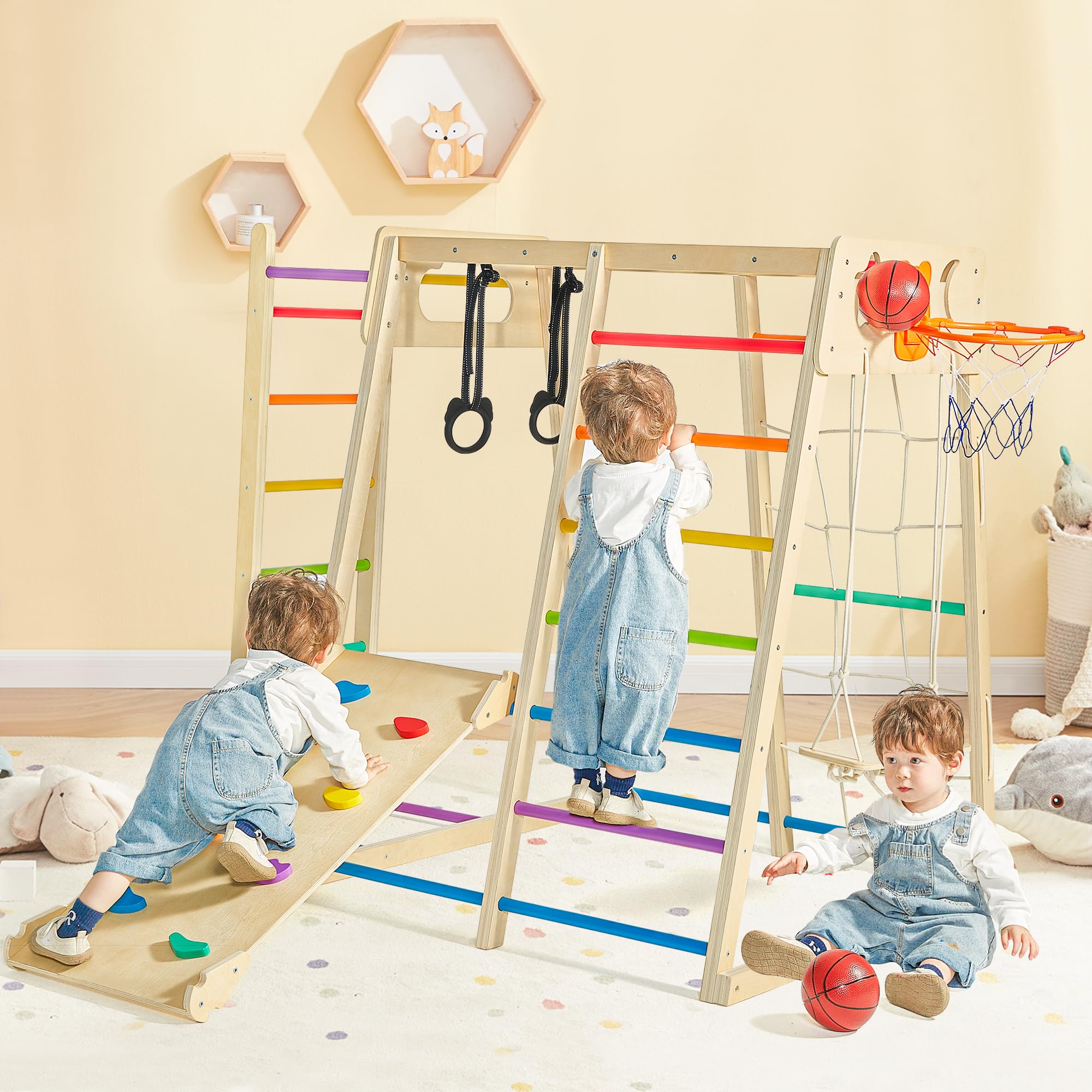 Best Indoor Playground for Toddlers 1-3 Years - Climbing Toys with Basketball Hoop, Slide, Climbing Wall, Net, Monkey Bars & Swing - Perfect for Home Playrooms, Daycares & Preschools
