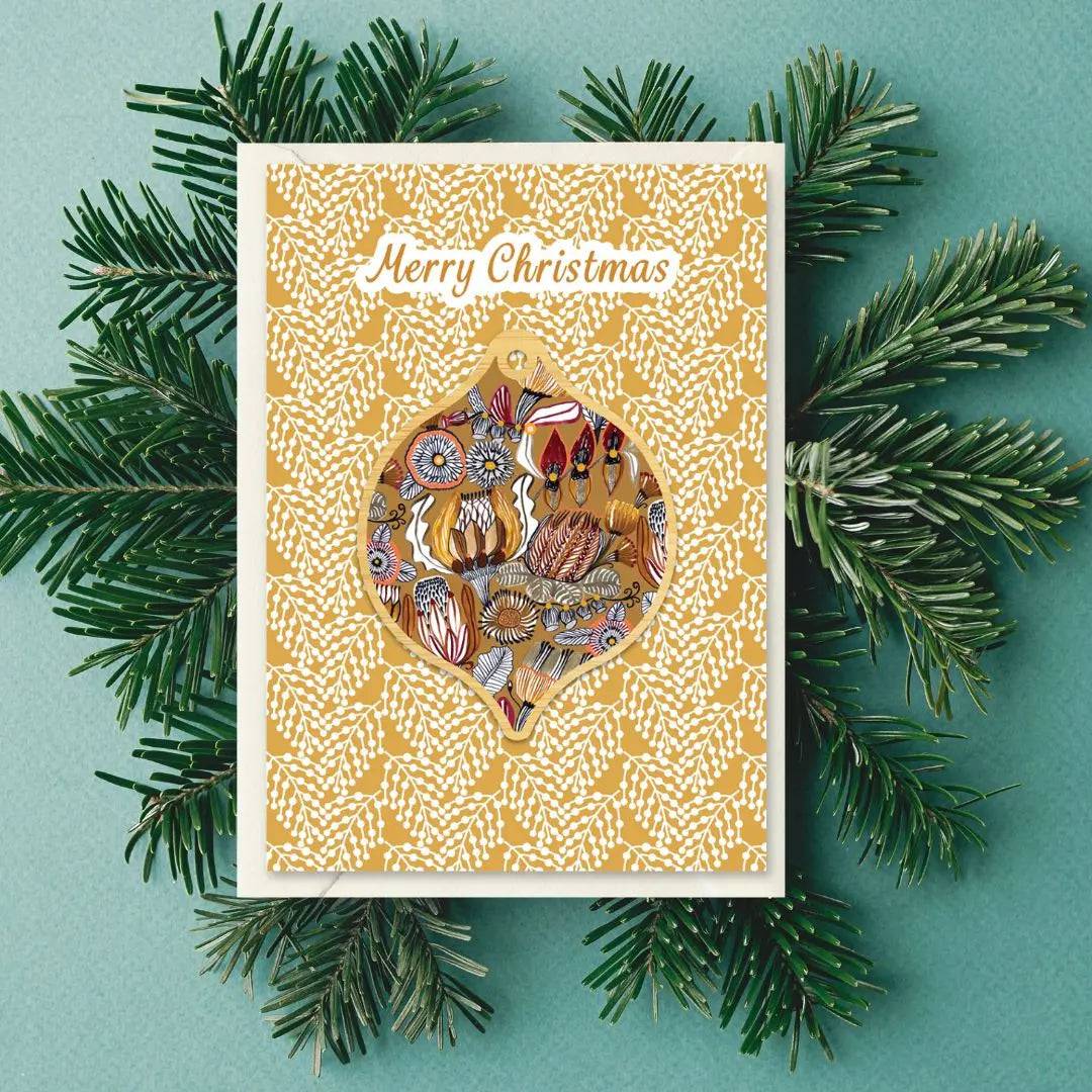 Australian Native Flowers Christmas Card & Bauble - Handmade Holiday Greeting Card with Floral Design - Perfect for Xmas Gifts, Home Decor & Festive Celebrations