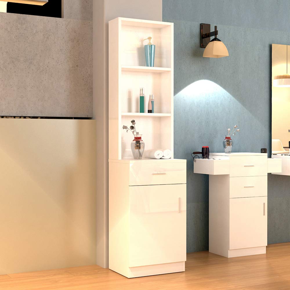 Wall Mount Salon Stations for Hair Stylists & Barbers - 3-Tier Storage Shelf, Large Lockable Drawers (13.4