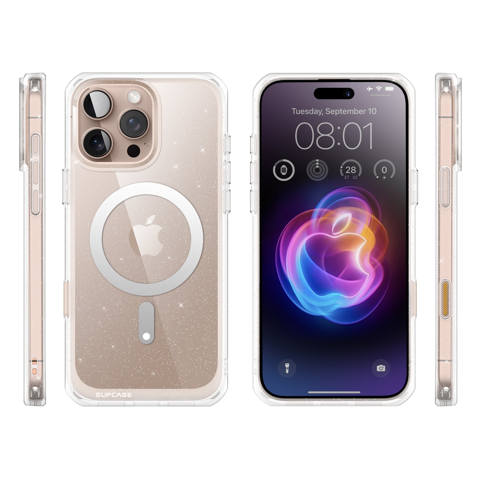 iPhone 16 Pro Case 6.3 Inch - Unicorn Beetle MAG Slim Clear Protective Cover with MagSafe & Camera Control Button | Glitter Pink Design | Perfect for Everyday Use, Travel & Wireless Charging