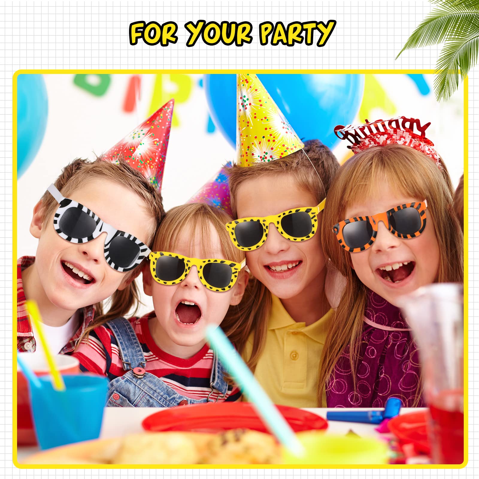 Maitys 24 Pack Animal Print Sunglasses for Kids - Zebra, Leopard & Tiger Patterned UV Protection Shades | Safari Party Favors, Birthday Gifts for Boys & Girls | Perfect for Outdoor Adventures, Costume Parties & Summer Fun
