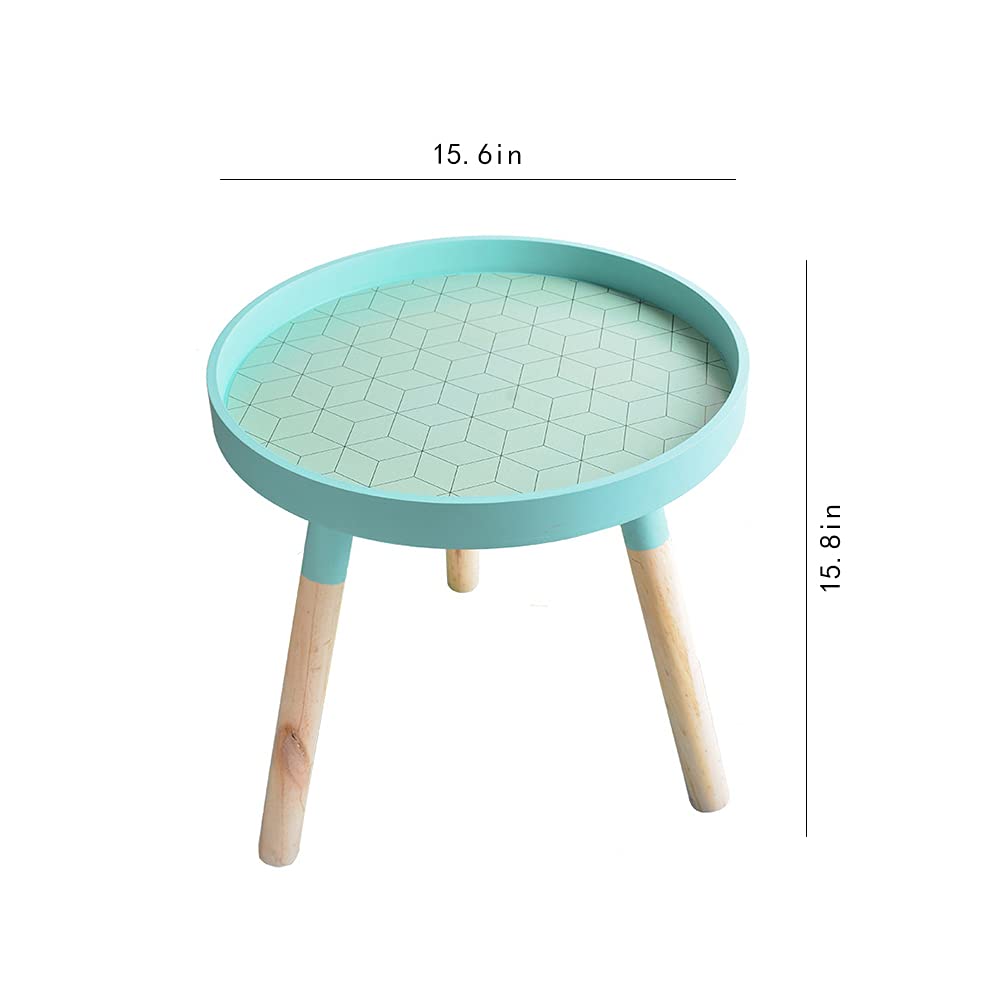 Round Wooden End Table with Tray - Small Side Table, Nightstand, Coffee Table & Plant Stand for Living Room, Bedroom, Office - Sturdy Tripod Base - Perfect for Small Spaces, Balcony Decor & Home Organization (Blue)